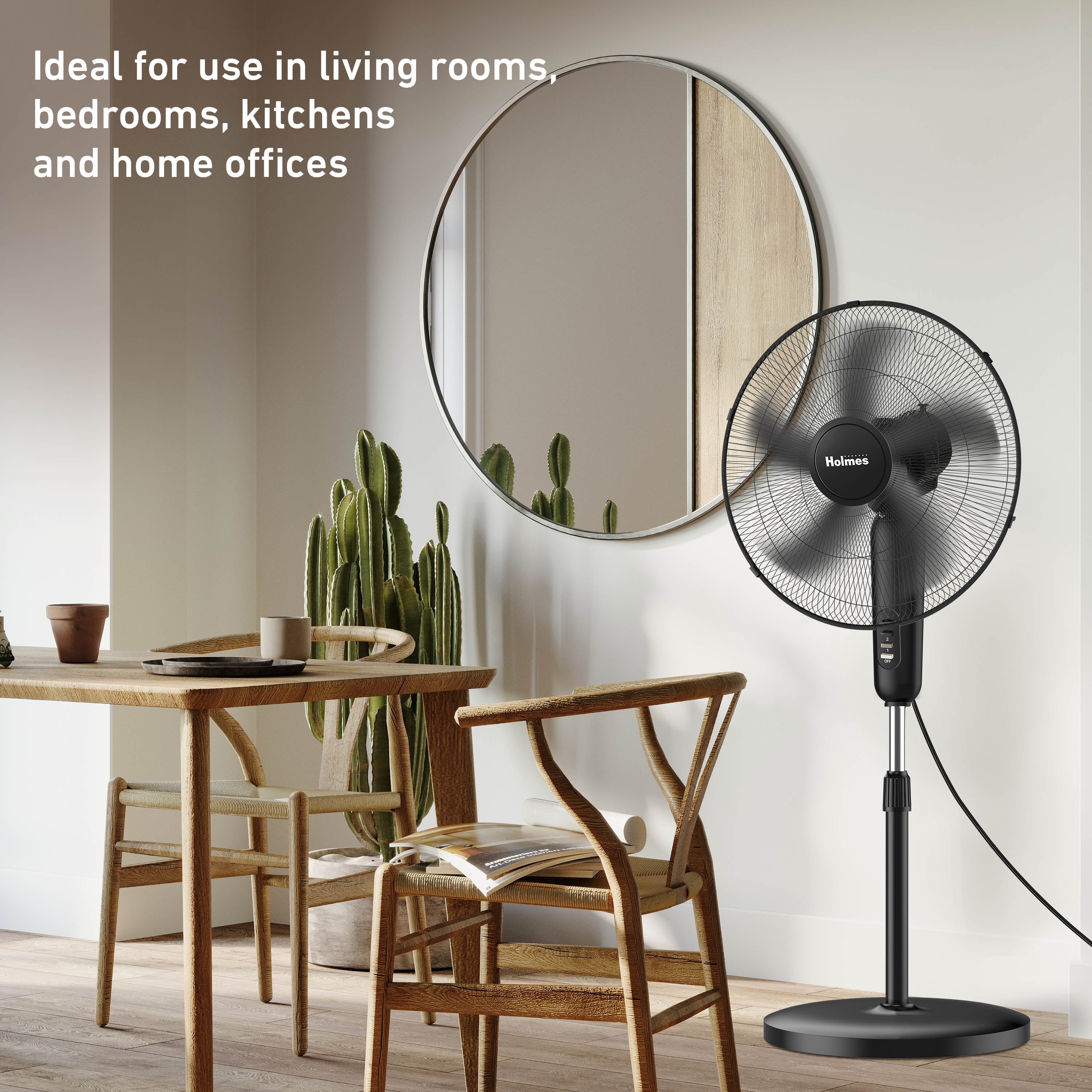 Holmes 18 Inch Oscillating Stand Fan 3 Speed Powerful Airflow Adjustable Height 30 Degree Tilt Wide Angle