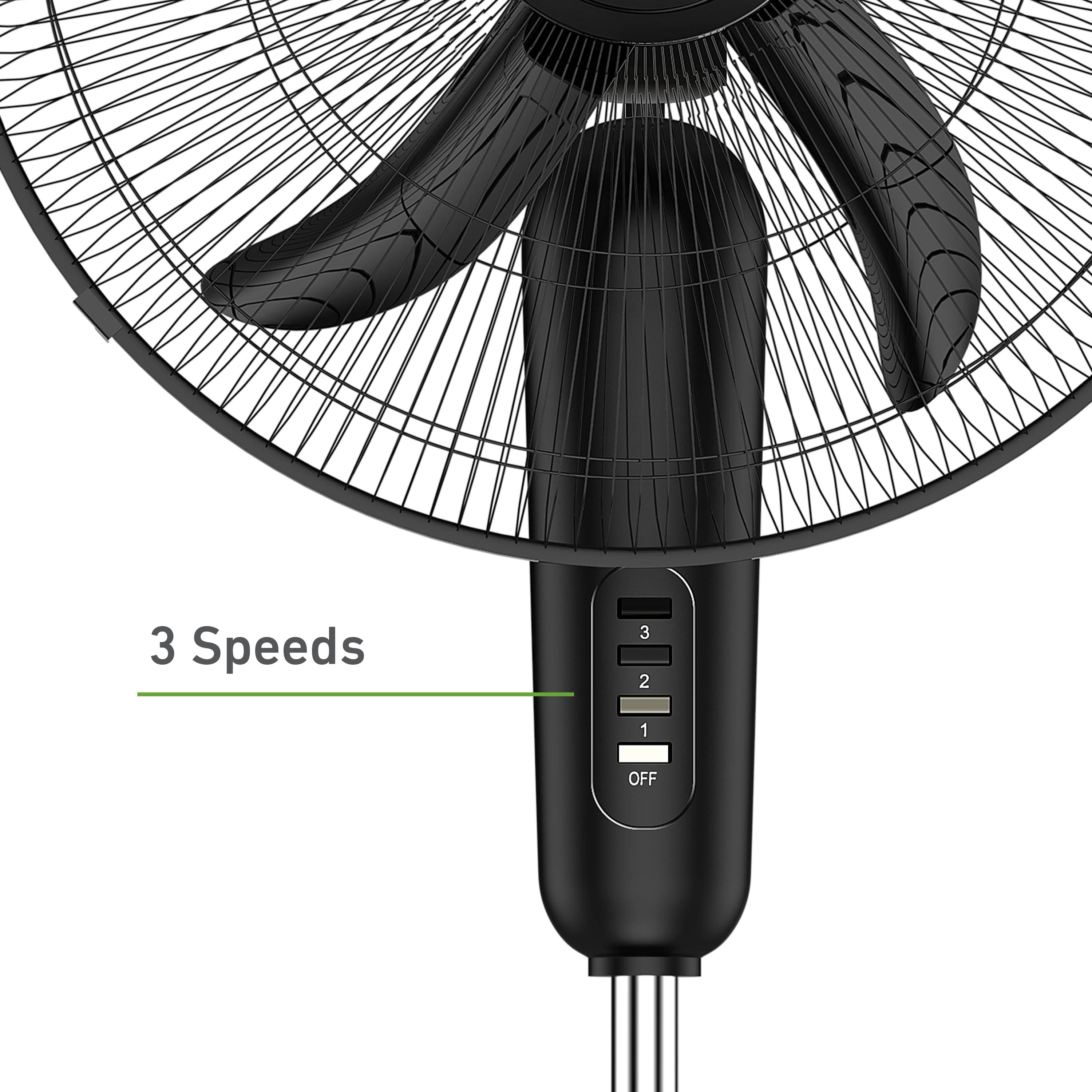 Holmes 18 Inch Oscillating Stand Fan 3 Speed Powerful Airflow Adjustable Height 30 Degree Tilt Wide Angle