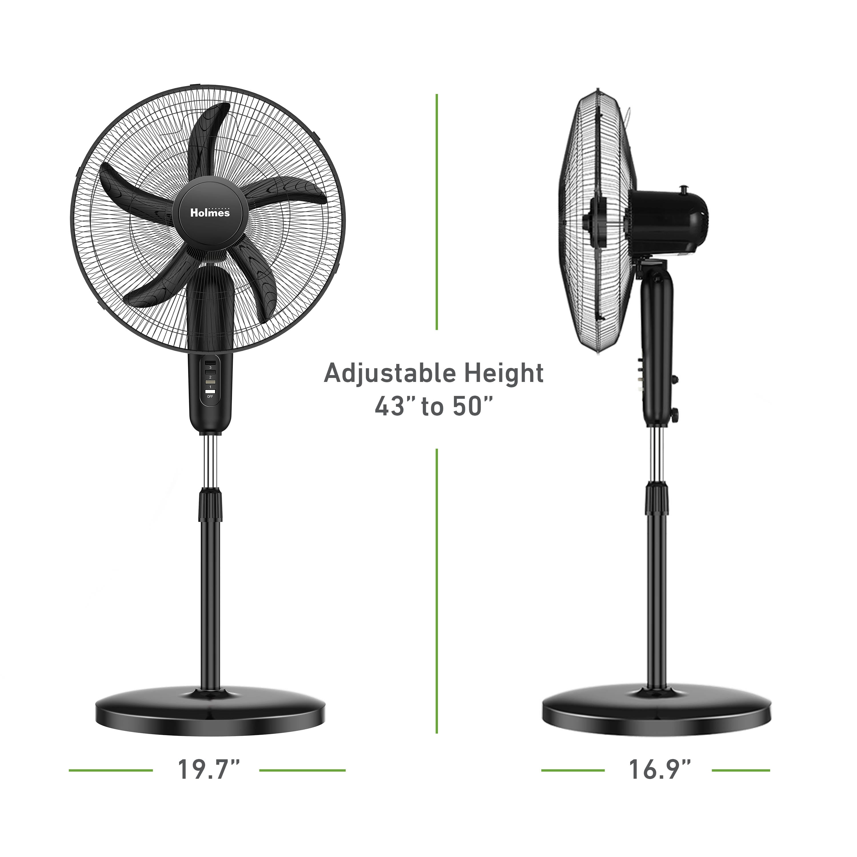 Holmes 18 Inch Oscillating Stand Fan 3 Speed Powerful Airflow Adjustable Height 30 Degree Tilt Wide Angle