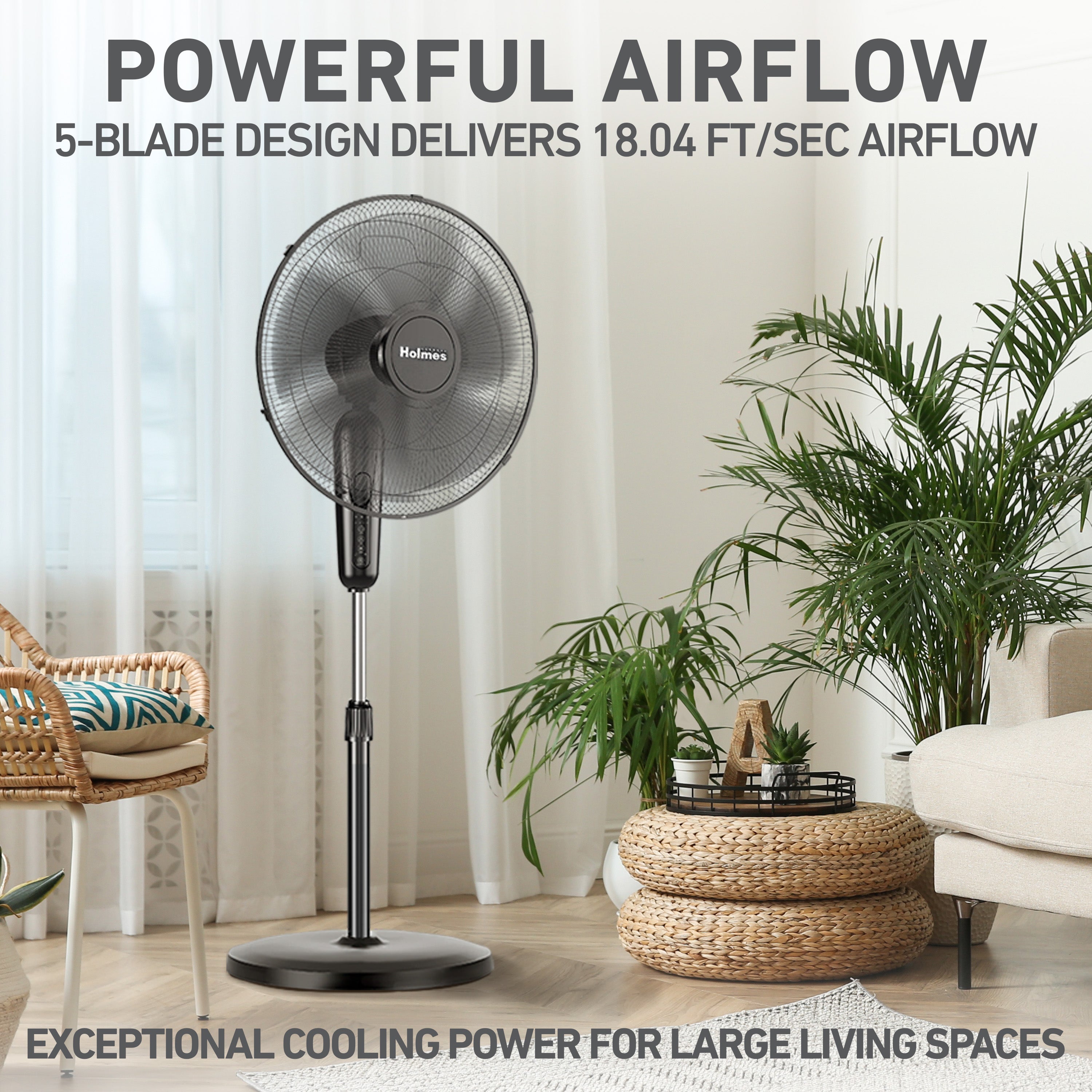 Holmes 16” BladeBreeze Digital Stand Fan Oscillation Remote Black