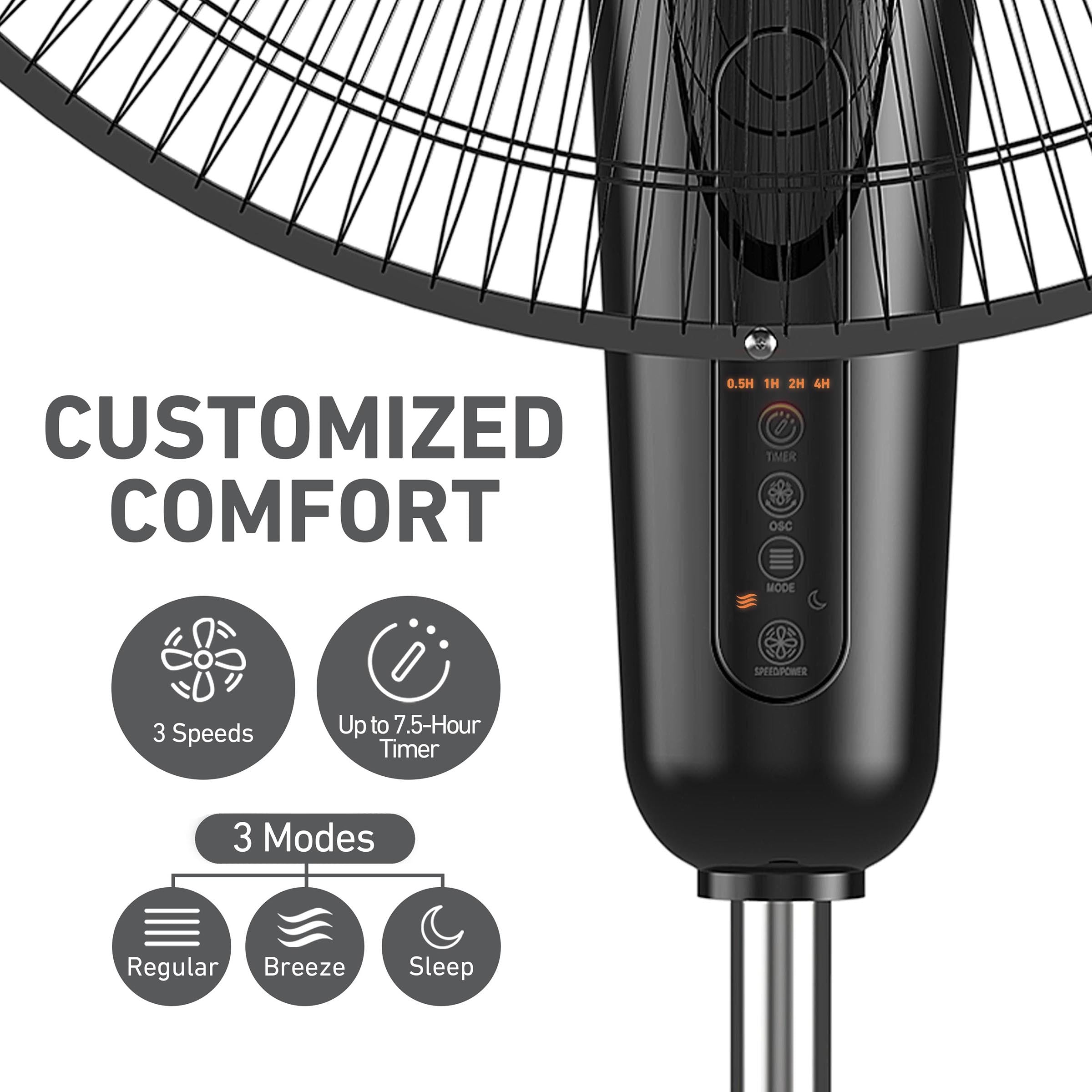 Holmes 16” BladeBreeze Digital Stand Fan Oscillation Remote Black