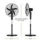 Holmes 16” BladeBreeze Digital Stand Fan Oscillation Remote Black