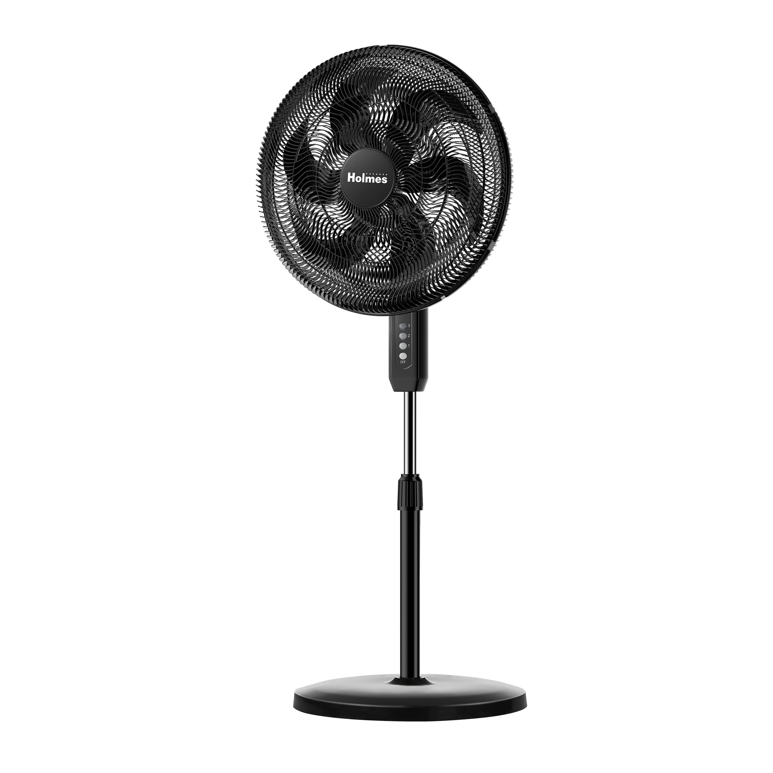 'Holmes 16" Big Breeze Manual Oscillating Stand Fan with 6-Blade Design, Powerful Airflow, Adjustable Height – Black
