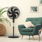 'Holmes 16" Big Breeze Manual Oscillating Stand Fan with 6-Blade Design, Powerful Airflow, Adjustable Height – Black