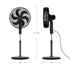 'Holmes 16" Big Breeze Manual Oscillating Stand Fan with 6-Blade Design, Powerful Airflow, Adjustable Height – Black