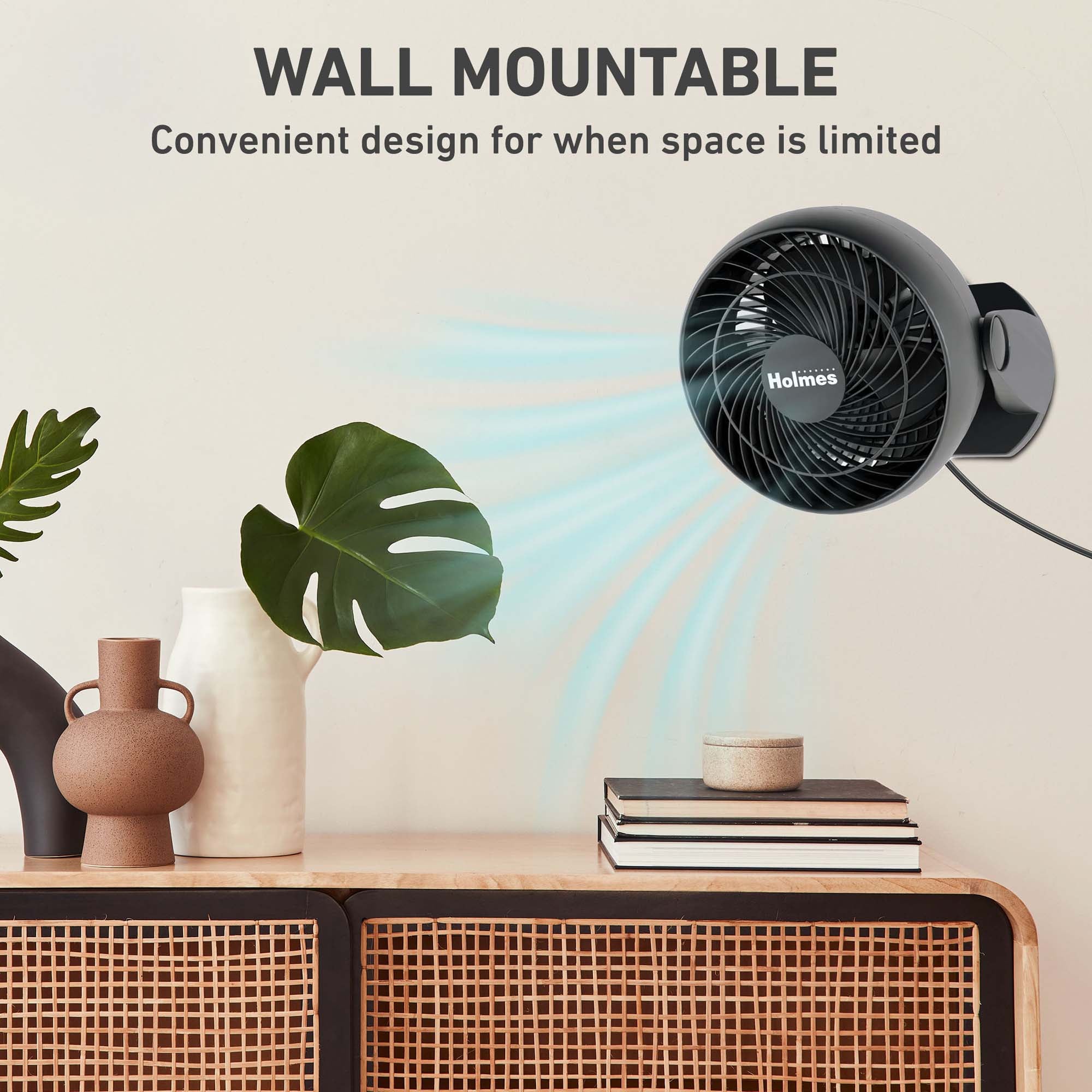 Holmes Blizzard Air Circulator Table Fan, 3 Speeds, Adjustable Tilt, Wall Mountable, Misty Blue