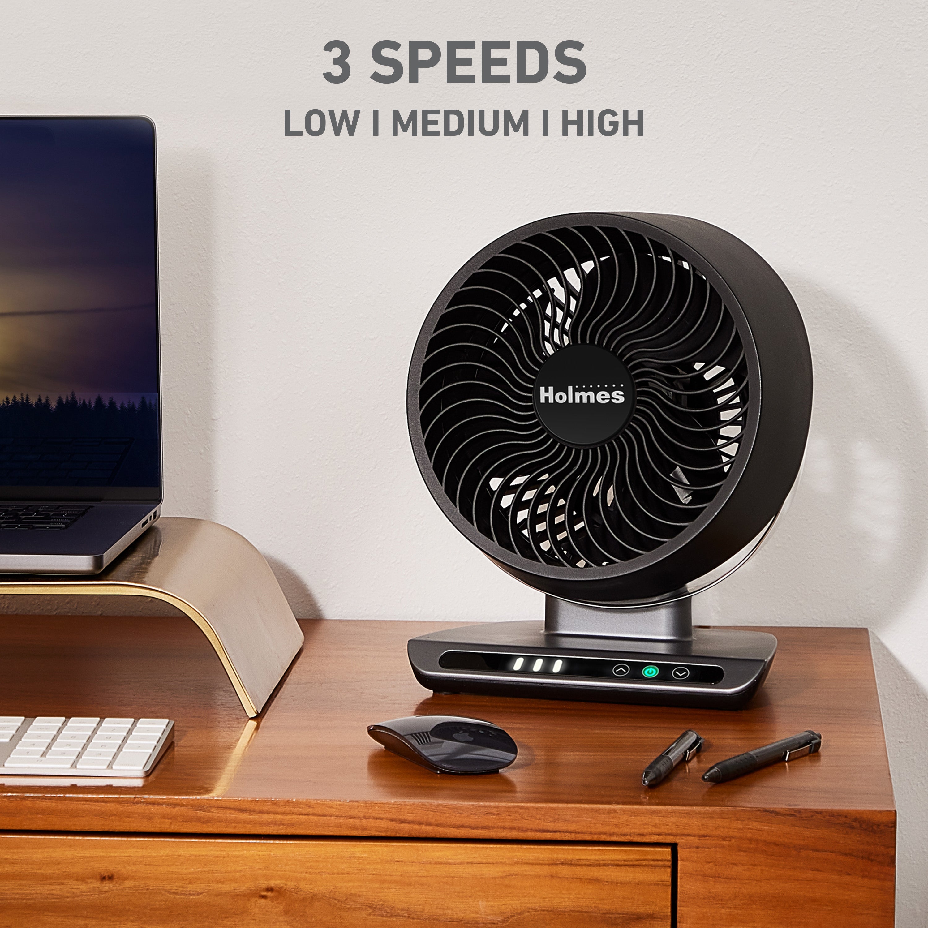 Holmes Blizzard 6" 3-Speed Capacitive Touch 9.3” Tall Digital Air Circulator Fan, Black and Chrome