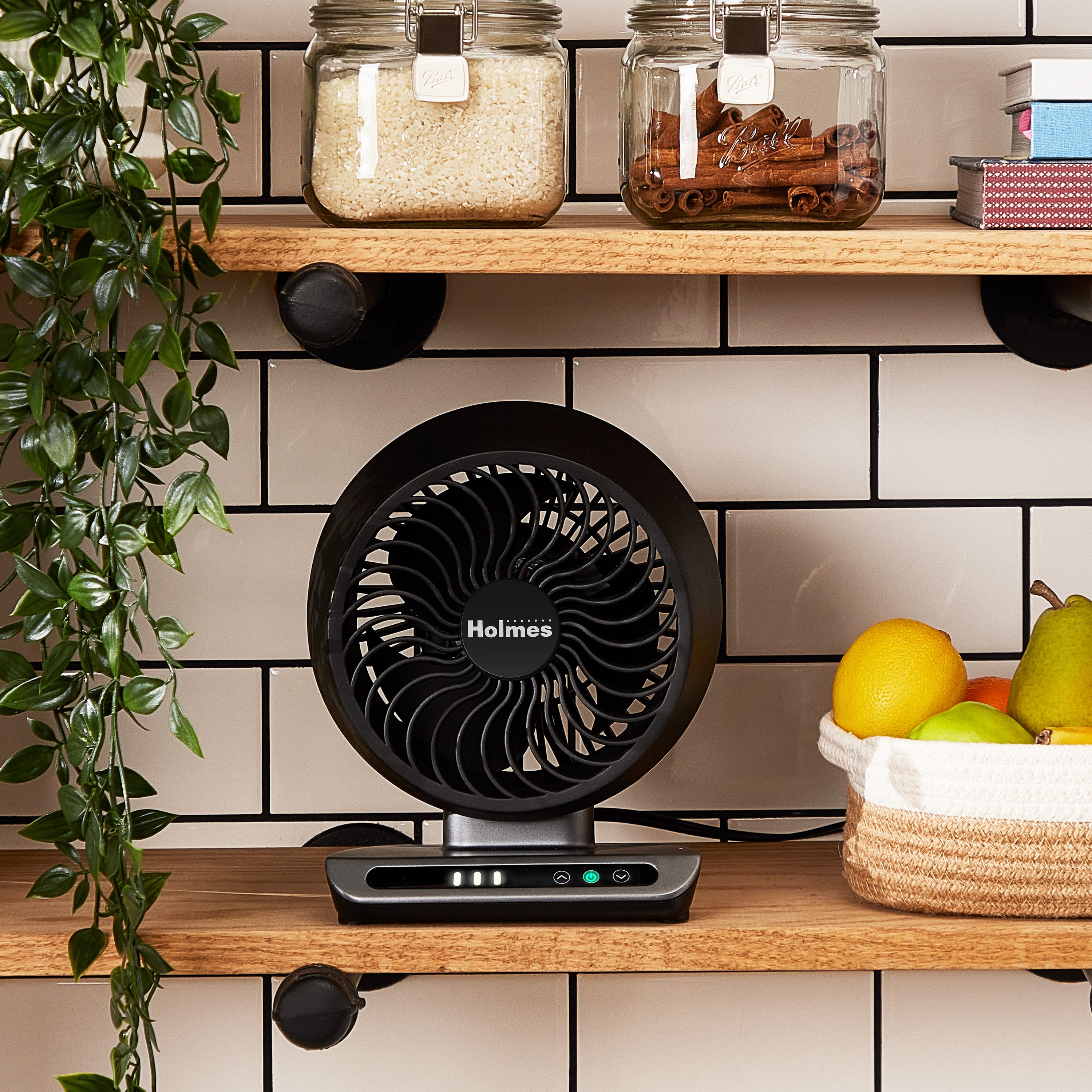 Holmes Blizzard 6" 3-Speed Capacitive Touch 9.3” Tall Digital Air Circulator Fan, Black and Chrome