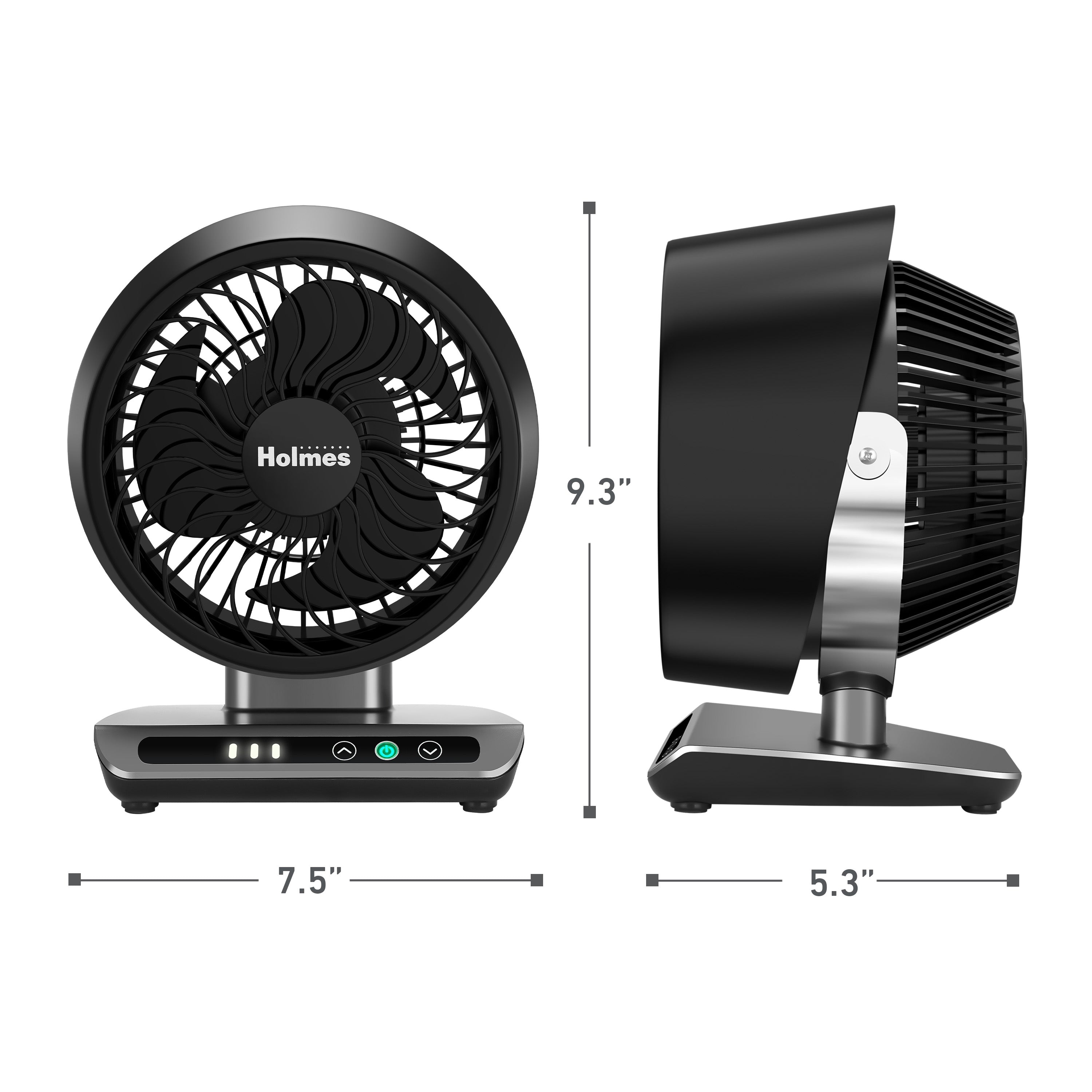 Holmes Blizzard 6" 3-Speed Capacitive Touch 9.3” Tall Digital Air Circulator Fan, Black and Chrome