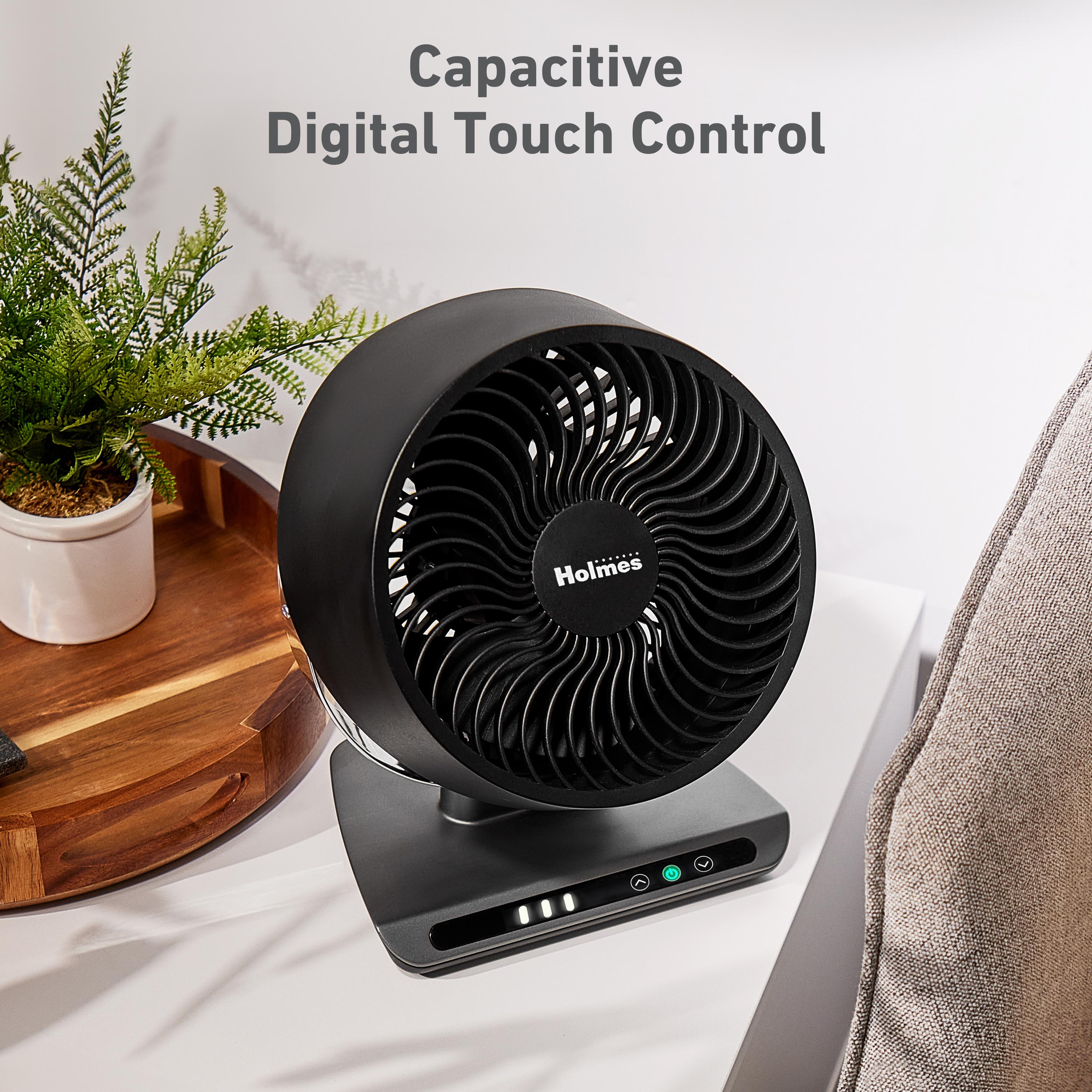 Holmes Blizzard 8" Digital 3-Speed Air Circulator Fan with Capacitive Touch and Remote Control Black