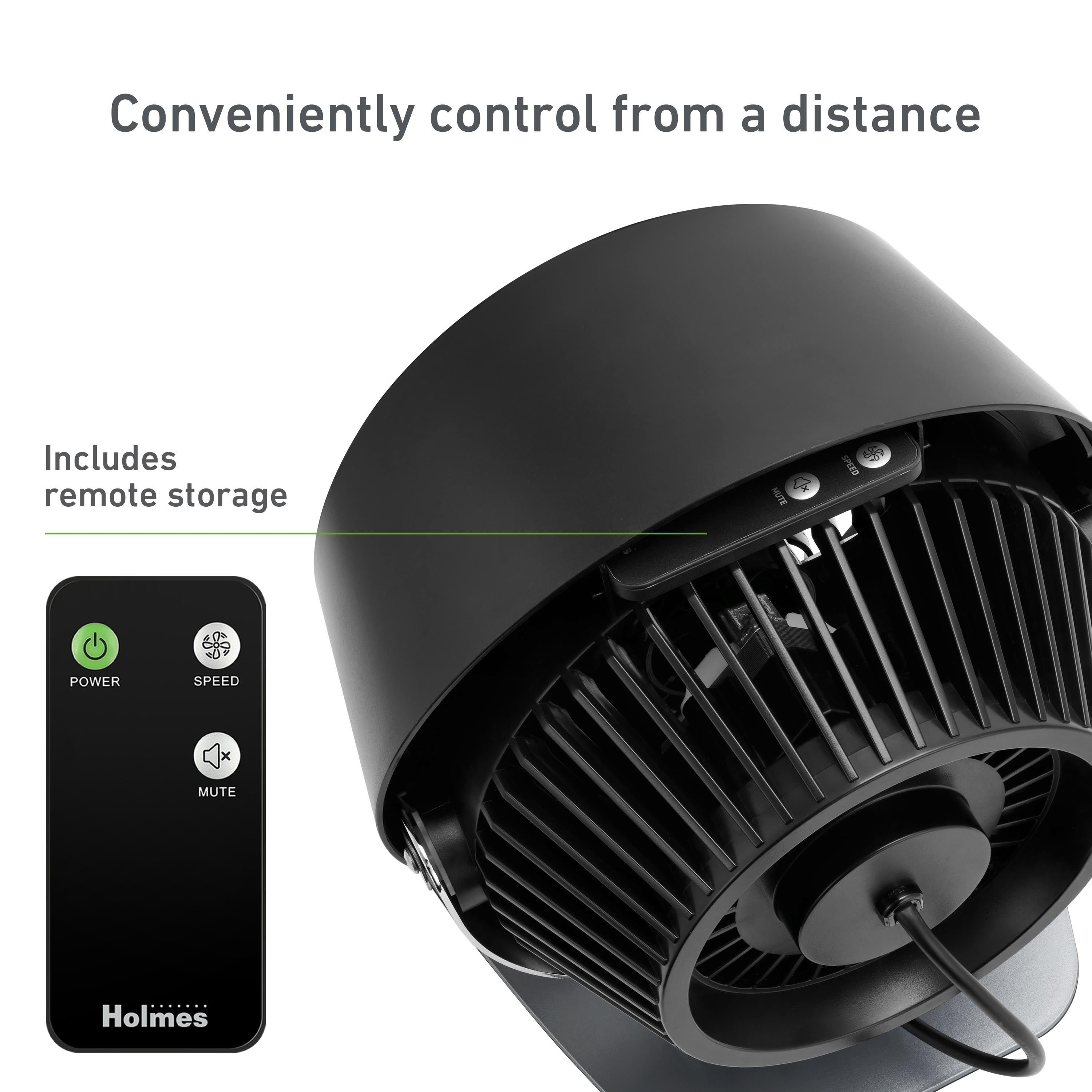Holmes Blizzard 8" Digital 3-Speed Air Circulator Fan with Capacitive Touch and Remote Control Black