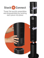 Holmes 45" Stack-N-Connect Oscillating 4-Speed Digital Tower Fan with Storage Bag and Remote Control Black