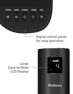 Holmes 45" Stack-N-Connect Oscillating 4-Speed Digital Tower Fan with Storage Bag and Remote Control Black