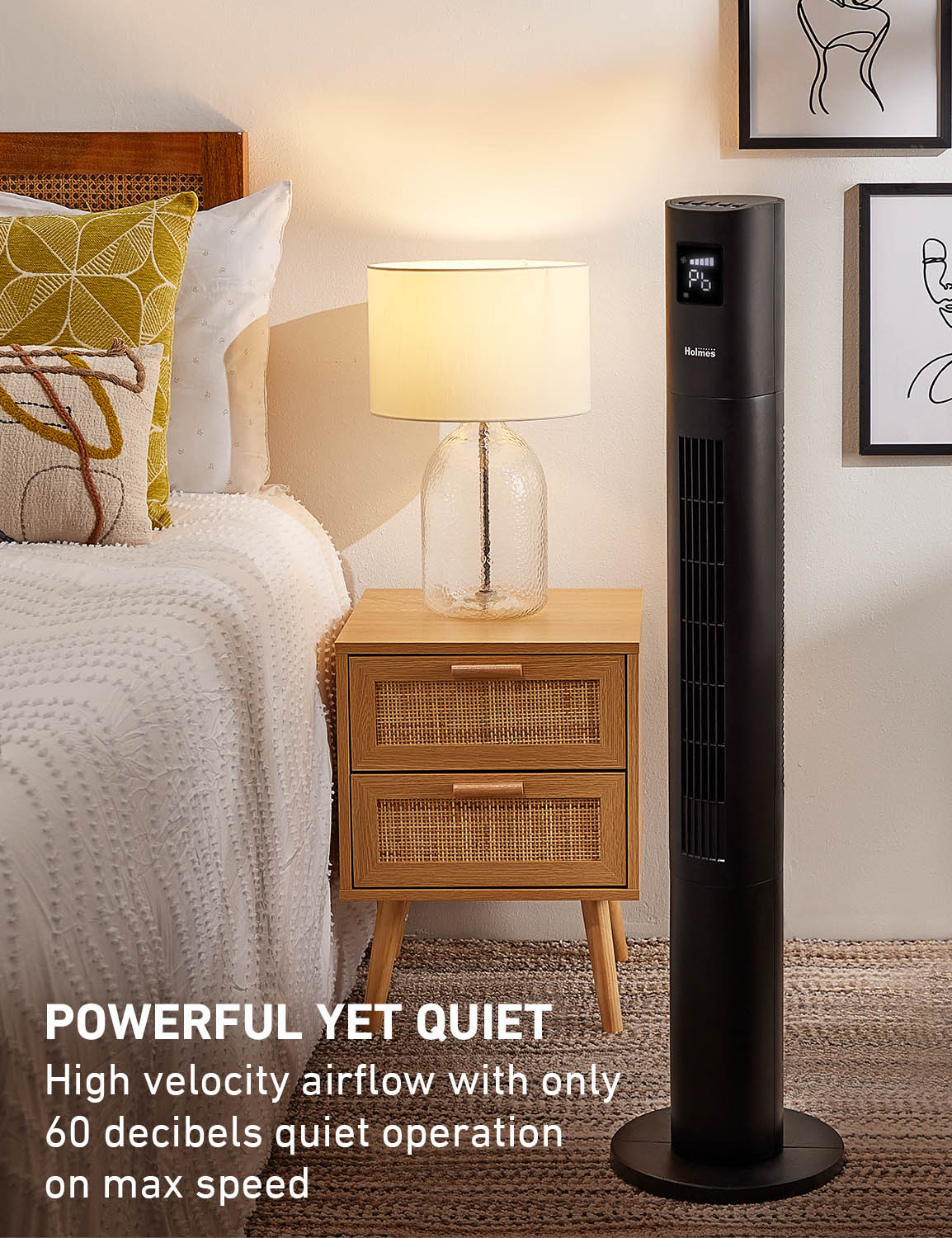 Holmes 45" Stack-N-Connect Oscillating 4-Speed Digital Tower Fan with Storage Bag and Remote Control Black