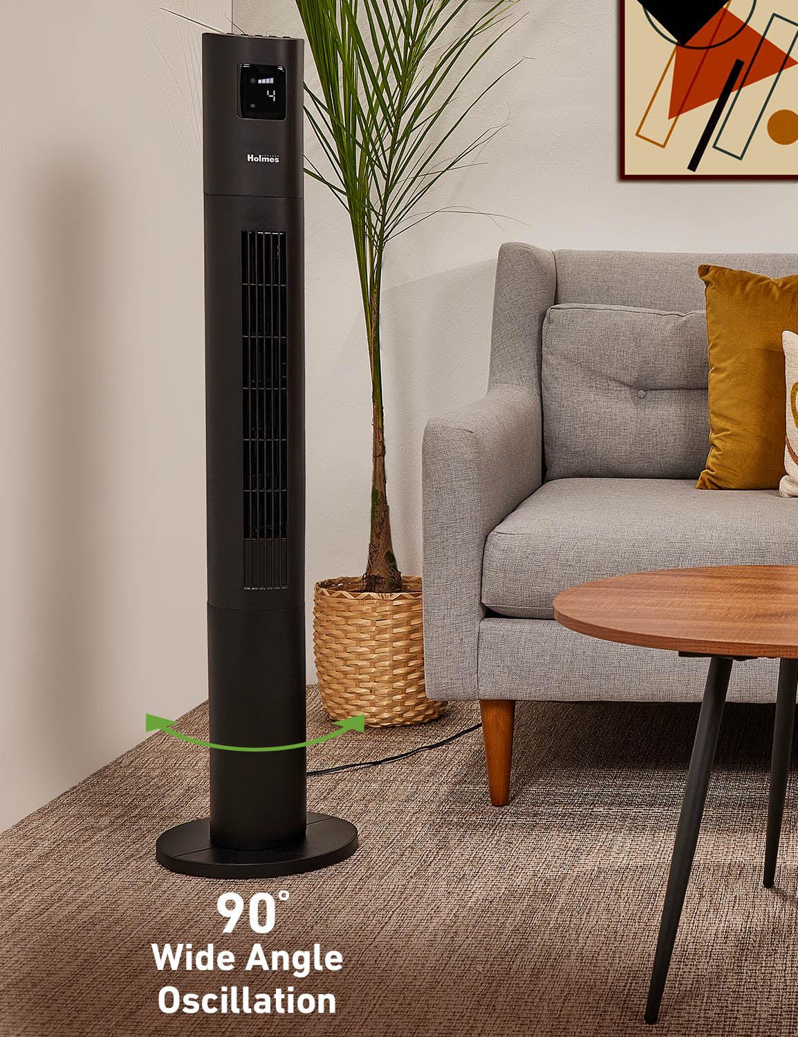 Holmes 45" Stack-N-Connect Oscillating 4-Speed Digital Tower Fan with Storage Bag and Remote Control Black