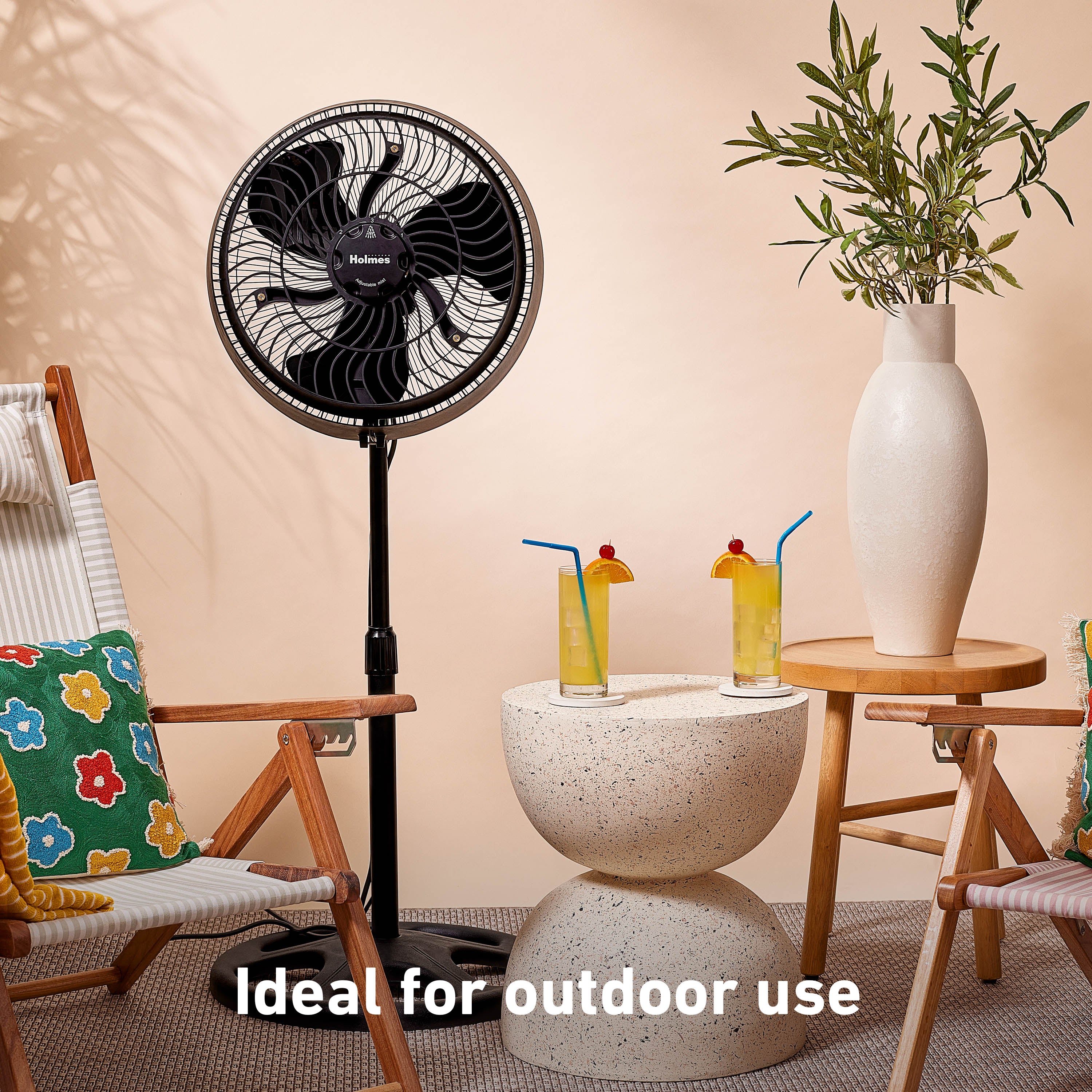 Holmes 16" Outdoor Misting Stand Fan – 3 Speeds, 3 Mist Settings, Adjustable Height & Head Tilt, Hose Connection, Black