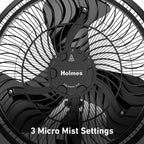 Holmes 16" Outdoor Misting Stand Fan – 3 Speeds, 3 Mist Settings, Adjustable Height & Head Tilt, Hose Connection, Black