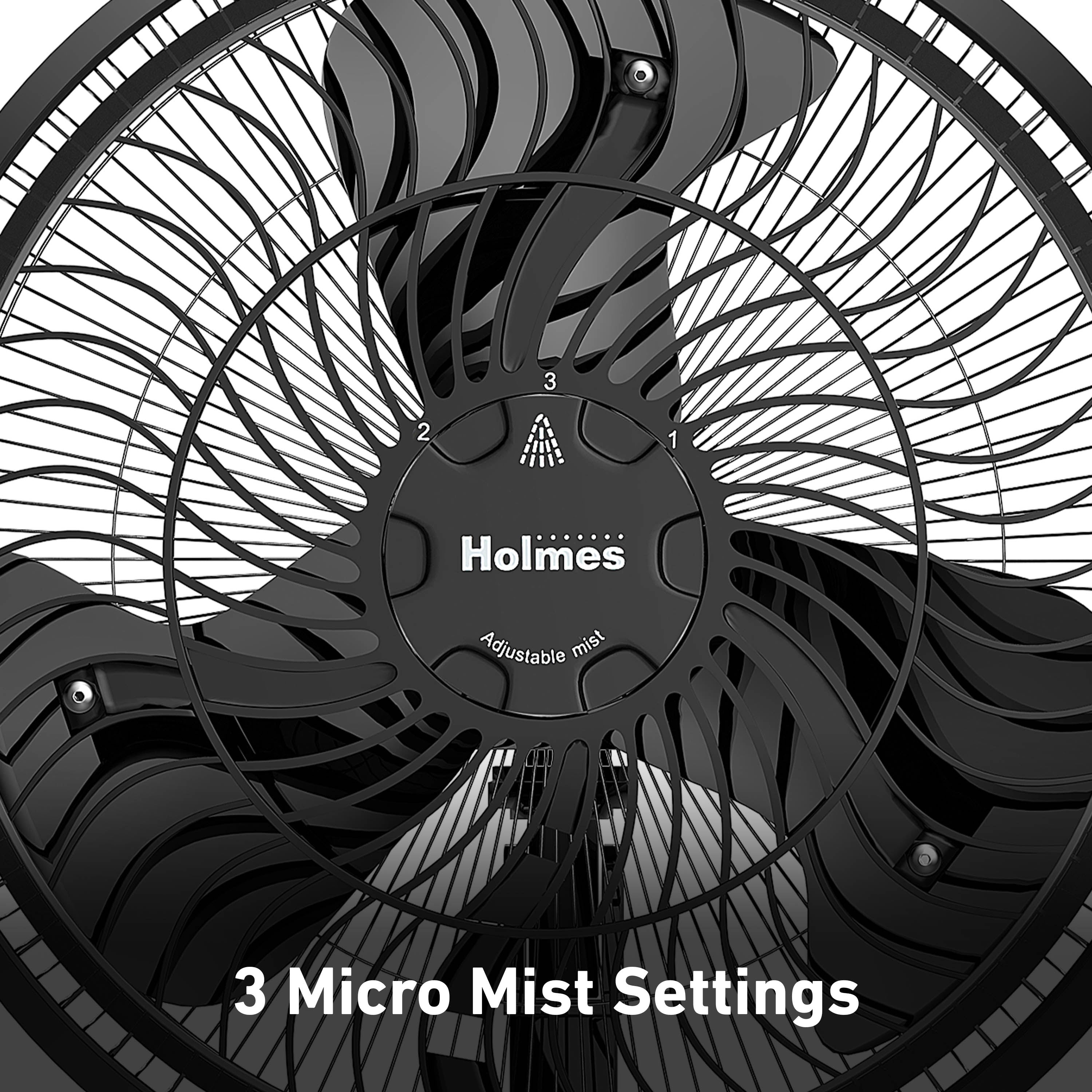 Holmes 16" Outdoor Misting Stand Fan – 3 Speeds, 3 Mist Settings, Adjustable Height & Head Tilt, Hose Connection, Black