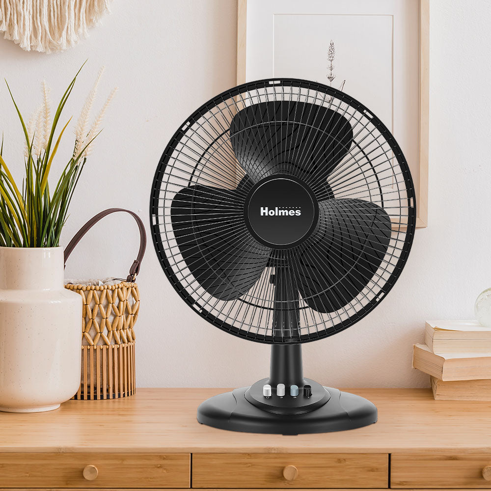 Holmes 12” Oscillating Table Fan – 3-Speed, Adjustable Head Tilt, 70° Oscillation, Powerful Airflow