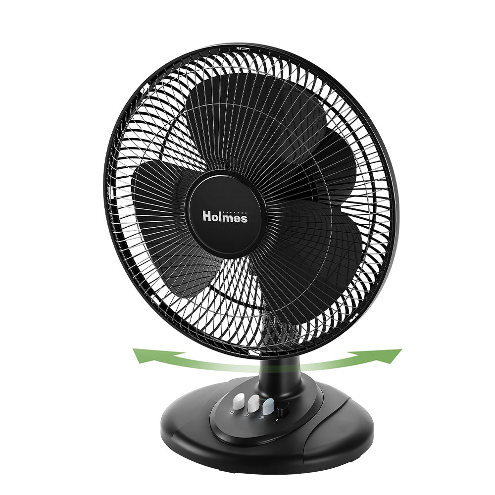 Holmes 12” Oscillating Table Fan – 3-Speed, Adjustable Head Tilt, 70° Oscillation, Powerful Airflow