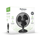 Holmes 12” Oscillating Table Fan – 3-Speed, Adjustable Head Tilt, 70° Oscillation, Powerful Airflow