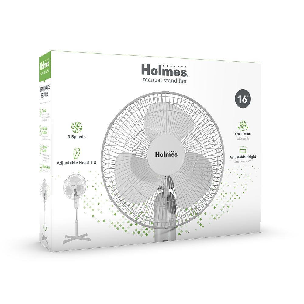 Holmes 16" Oscillating 3 Speed Manual Stand Fan White