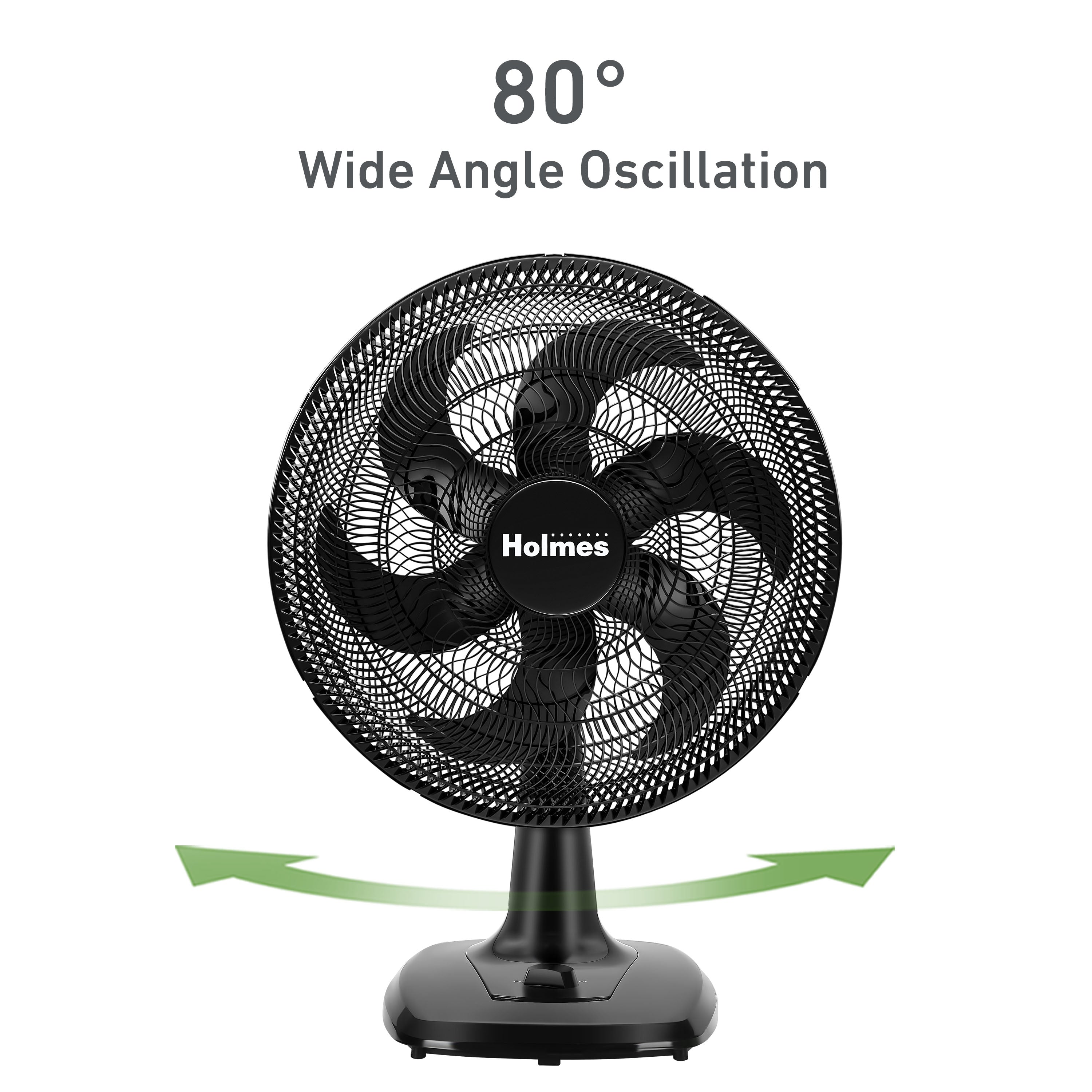 Holmes Big Breeze 16" Table Fan, 80° Oscillation, 3 Speeds, 6 Blades, Powerful Airflow, 40° Head Tilt, Ideal for Home, Bedroom, Gym or Office, Black