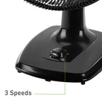 Holmes Big Breeze 16" Table Fan, 80° Oscillation, 3 Speeds, 6 Blades, Powerful Airflow, 40° Head Tilt, Ideal for Home, Bedroom, Gym or Office, Black