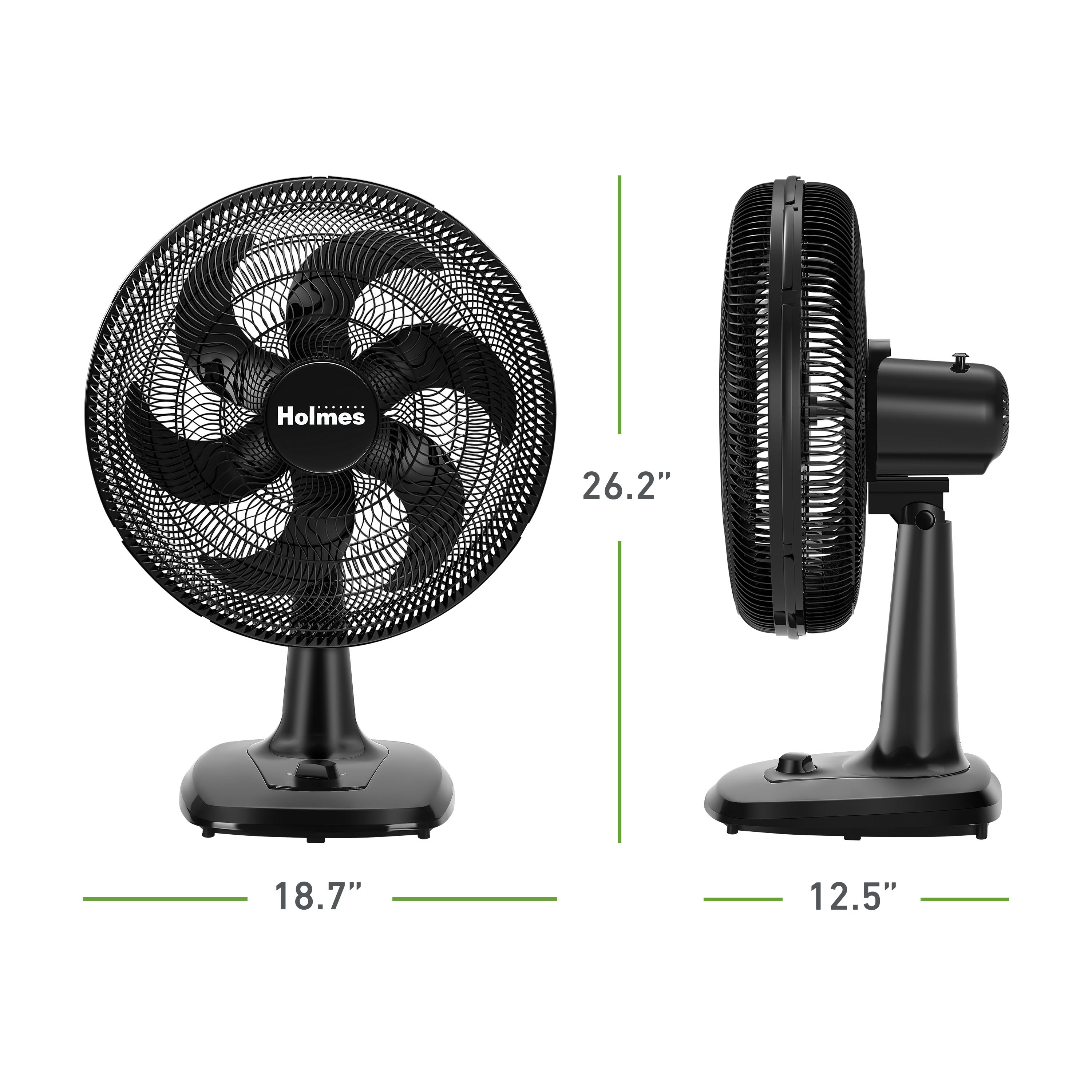 Holmes Big Breeze 16" Table Fan, 80° Oscillation, 3 Speeds, 6 Blades, Powerful Airflow, 40° Head Tilt, Ideal for Home, Bedroom, Gym or Office, Black