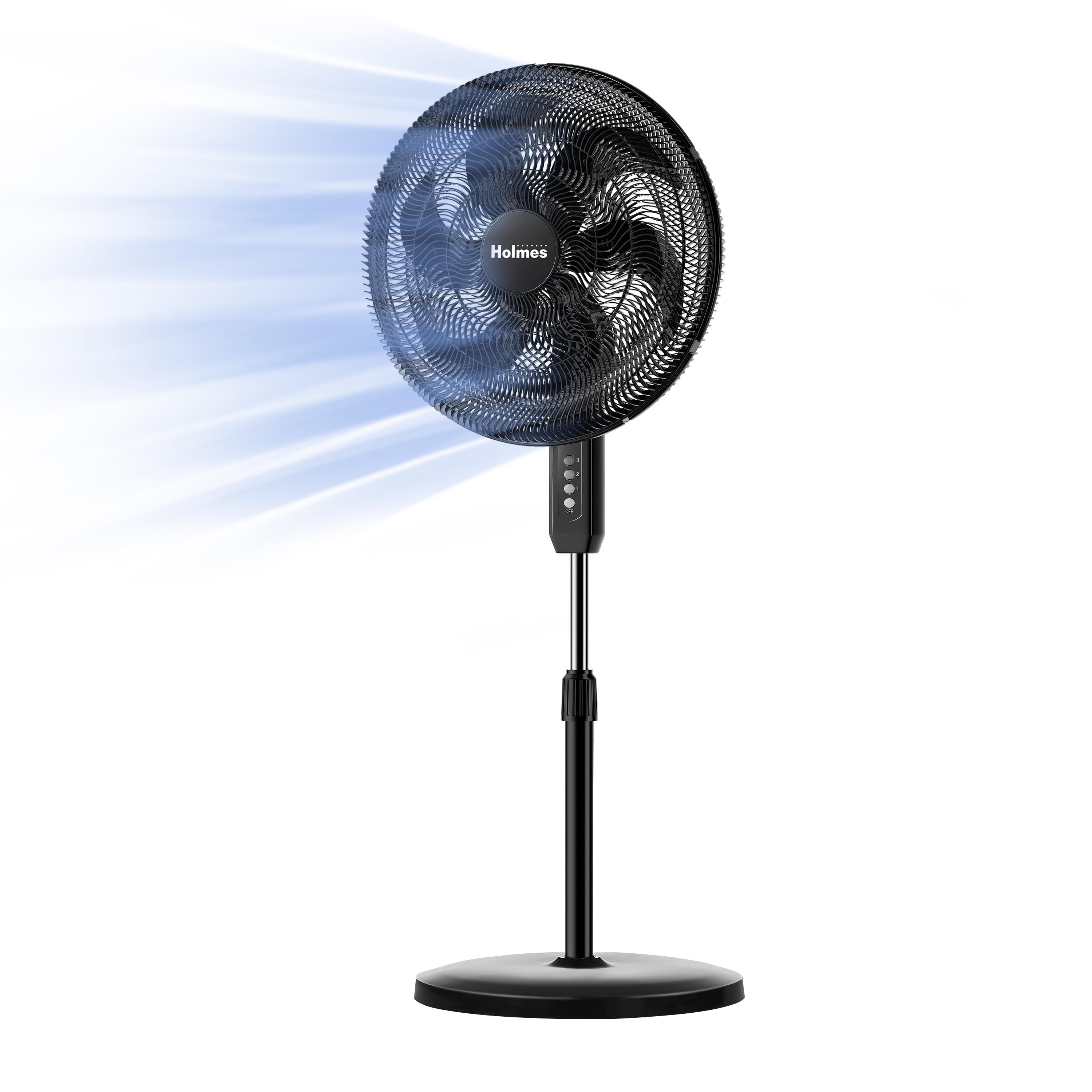 'Holmes 16" Big Breeze Manual Oscillating Stand Fan with 6-Blade Design, Powerful Airflow, Adjustable Height – Black