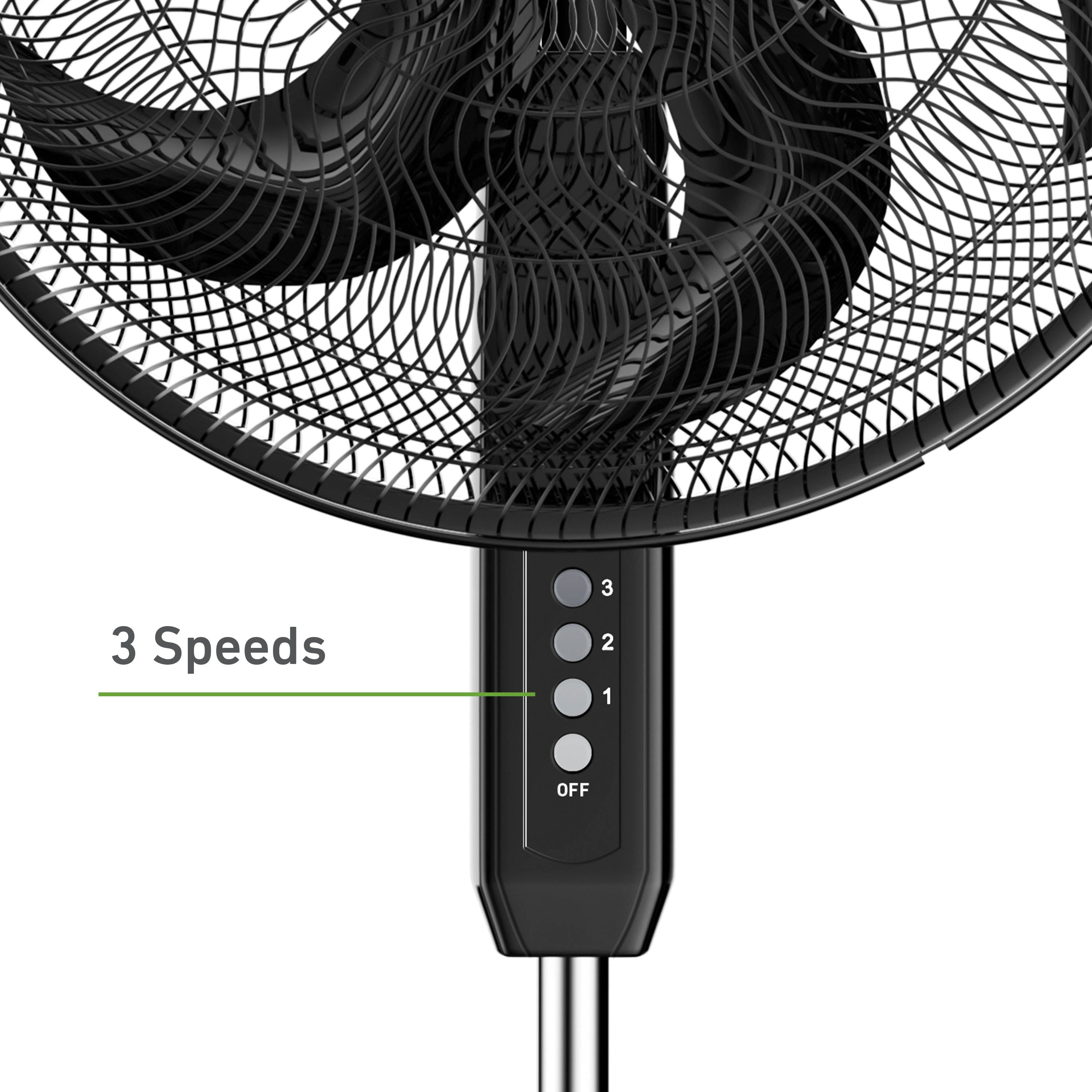 'Holmes 16" Big Breeze Manual Oscillating Stand Fan with 6-Blade Design, Powerful Airflow, Adjustable Height – Black