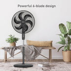 'Holmes 16" Big Breeze Manual Oscillating Stand Fan with 6-Blade Design, Powerful Airflow, Adjustable Height – Black