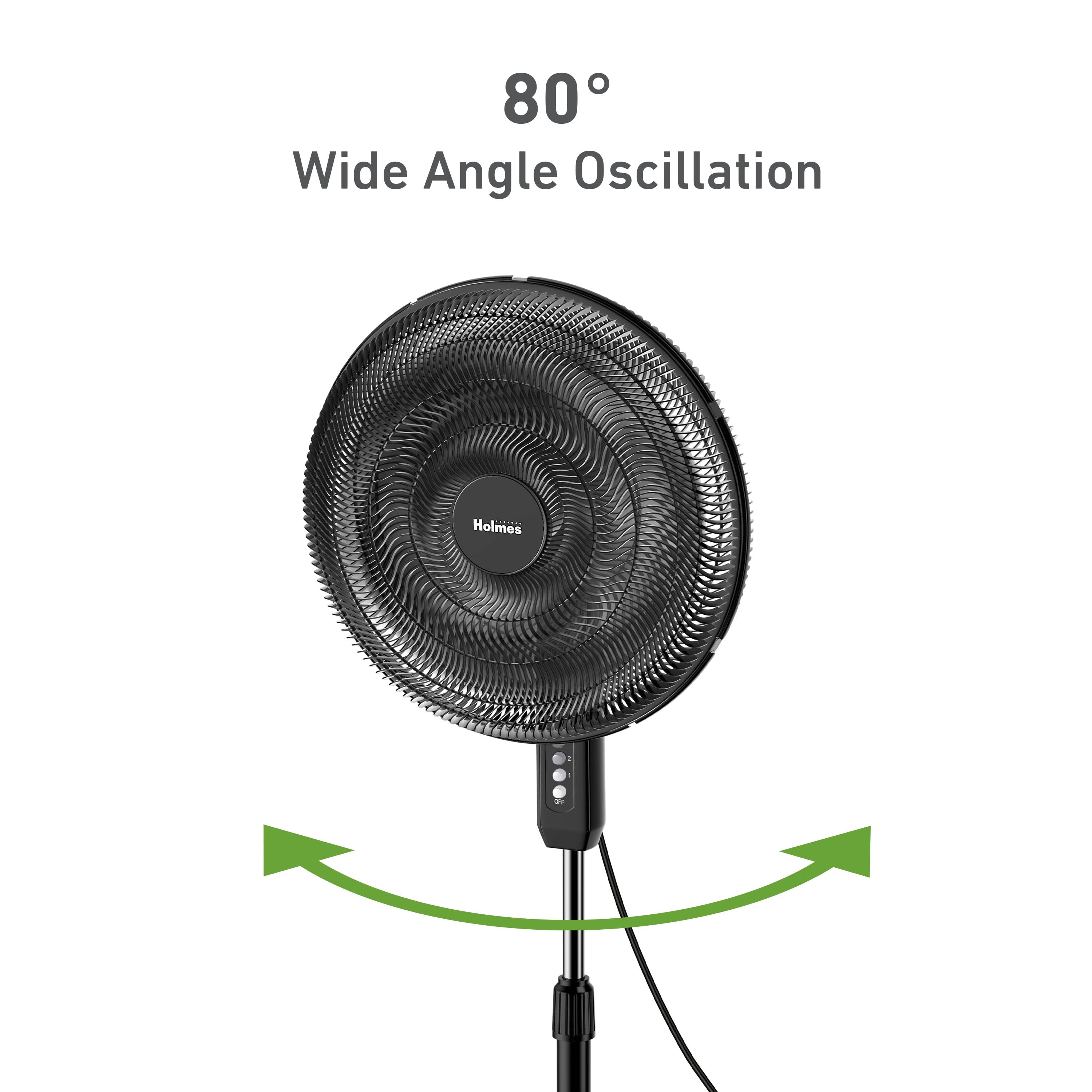'Holmes 16" Big Breeze Manual Oscillating Stand Fan with 6-Blade Design, Powerful Airflow, Adjustable Height – Black