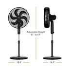 'Holmes 16" Big Breeze Manual Oscillating Stand Fan with 6-Blade Design, Powerful Airflow, Adjustable Height – Black