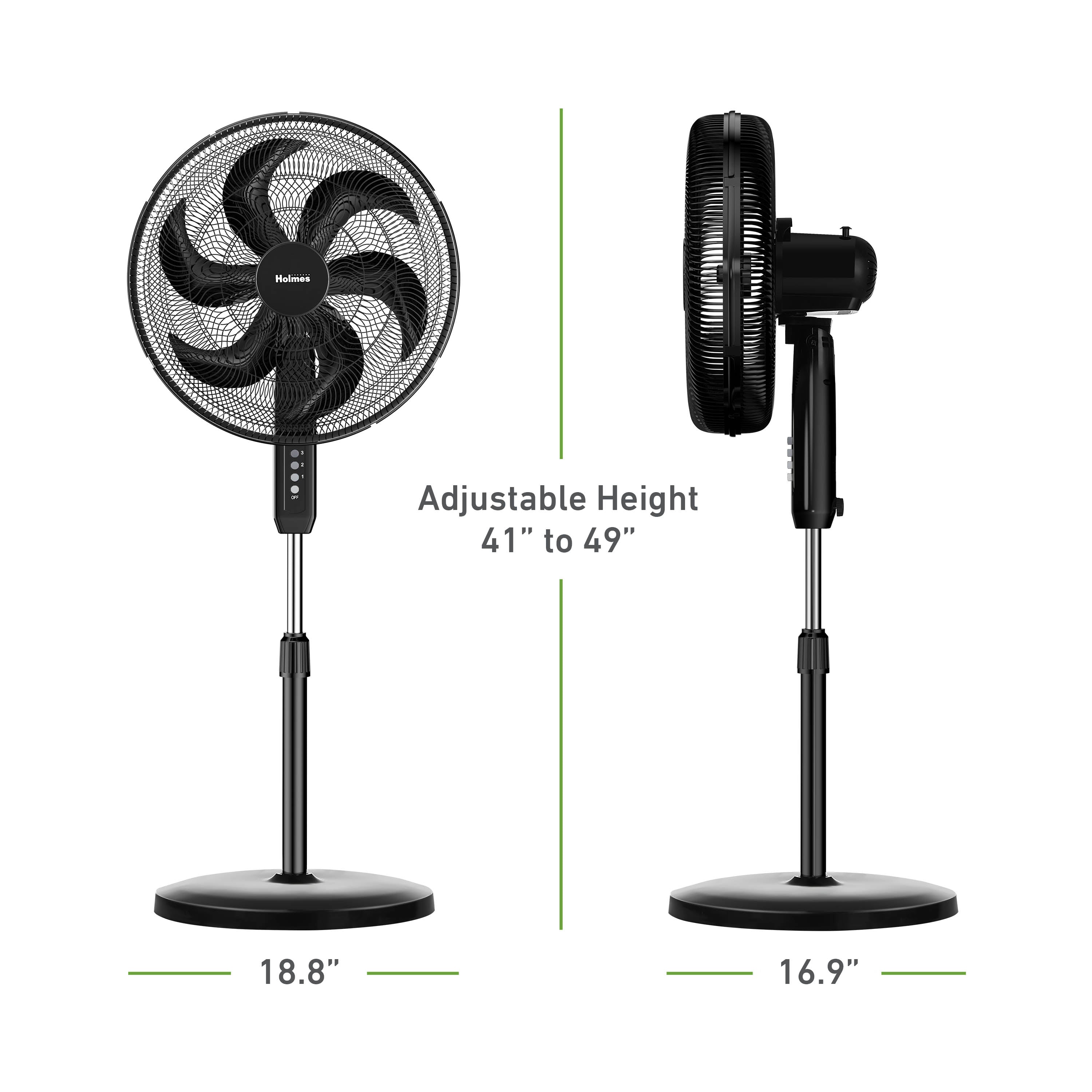'Holmes 16" Big Breeze Manual Oscillating Stand Fan with 6-Blade Design, Powerful Airflow, Adjustable Height – Black