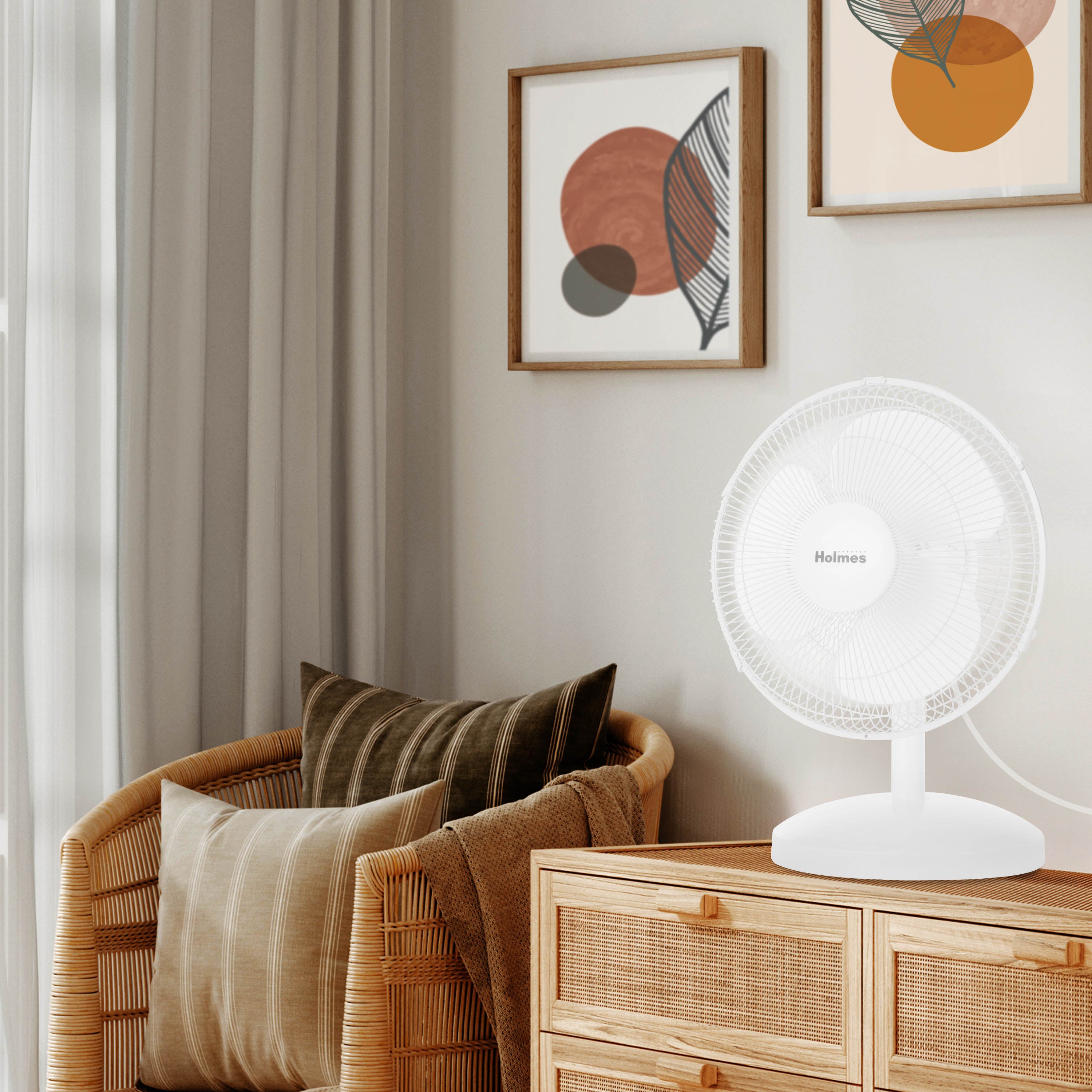 Holmes 12” Table Fan, 3 Speeds, 75° Oscillation, 15° Adjustable Tilt, Quiet Operation