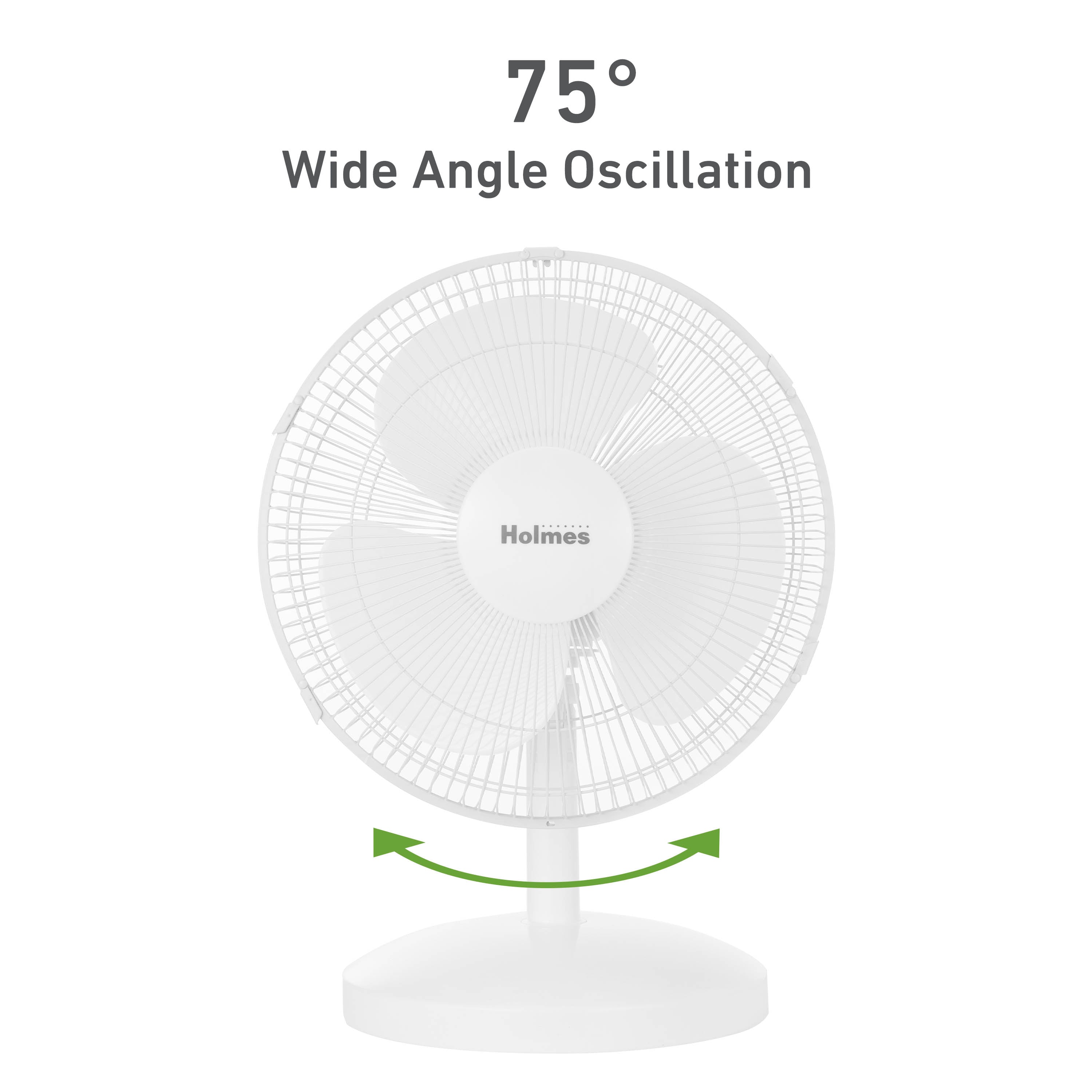 Holmes 12” Table Fan, 3 Speeds, 75° Oscillation, 15° Adjustable Tilt, Quiet Operation