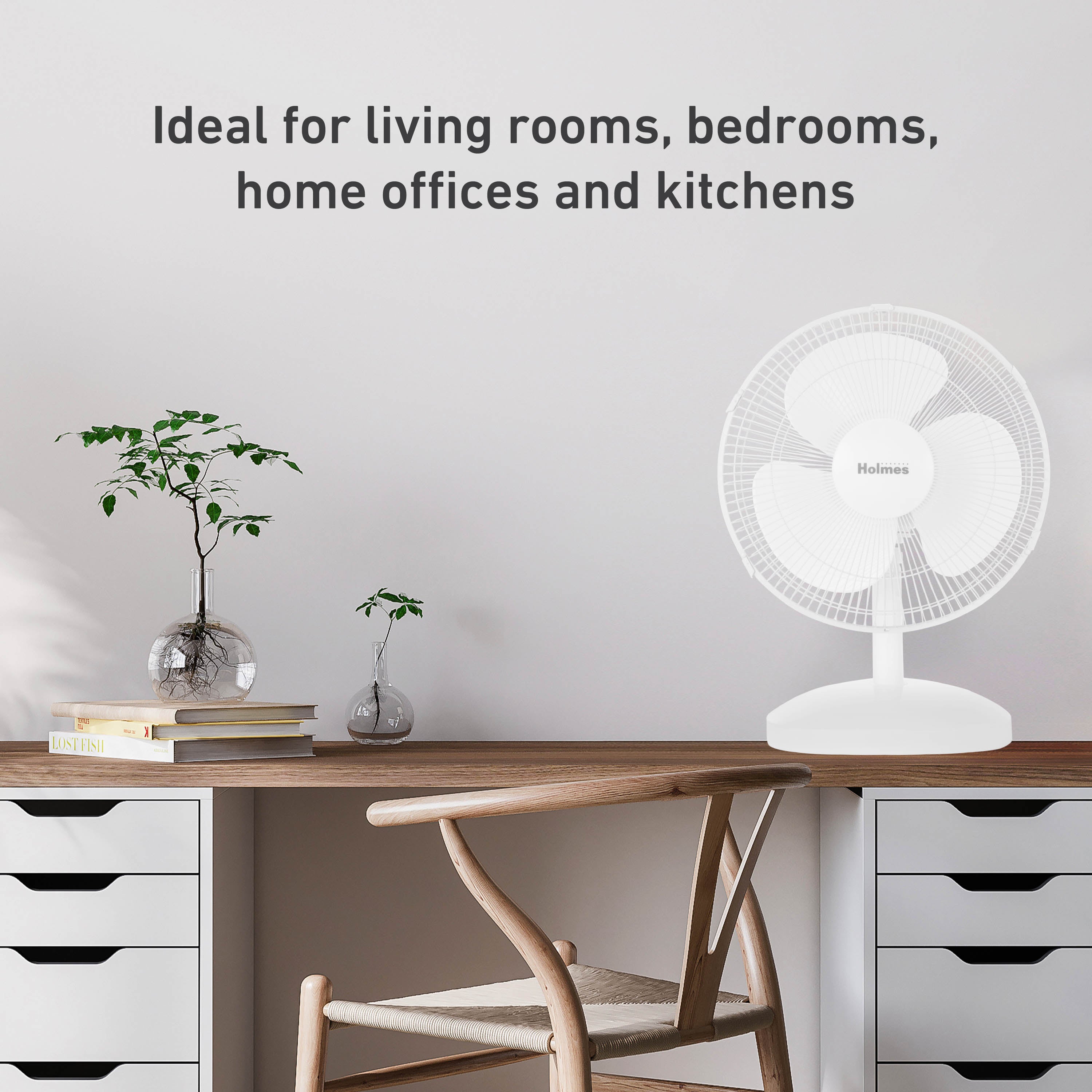 Holmes 12” Table Fan, 3 Speeds, 75° Oscillation, 15° Adjustable Tilt, Quiet Operation