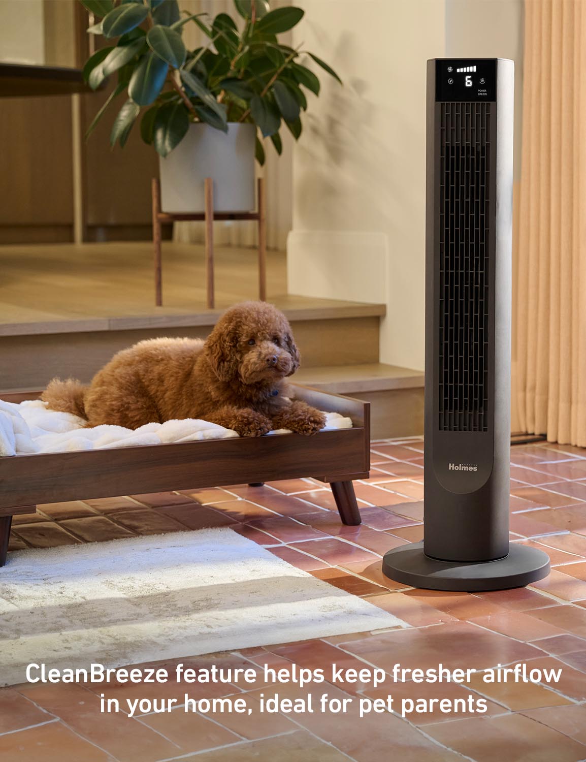Holmes 36" Digital CleanBreeze Tower Fan with Remote 6 Speeds 75° Oscillation Black