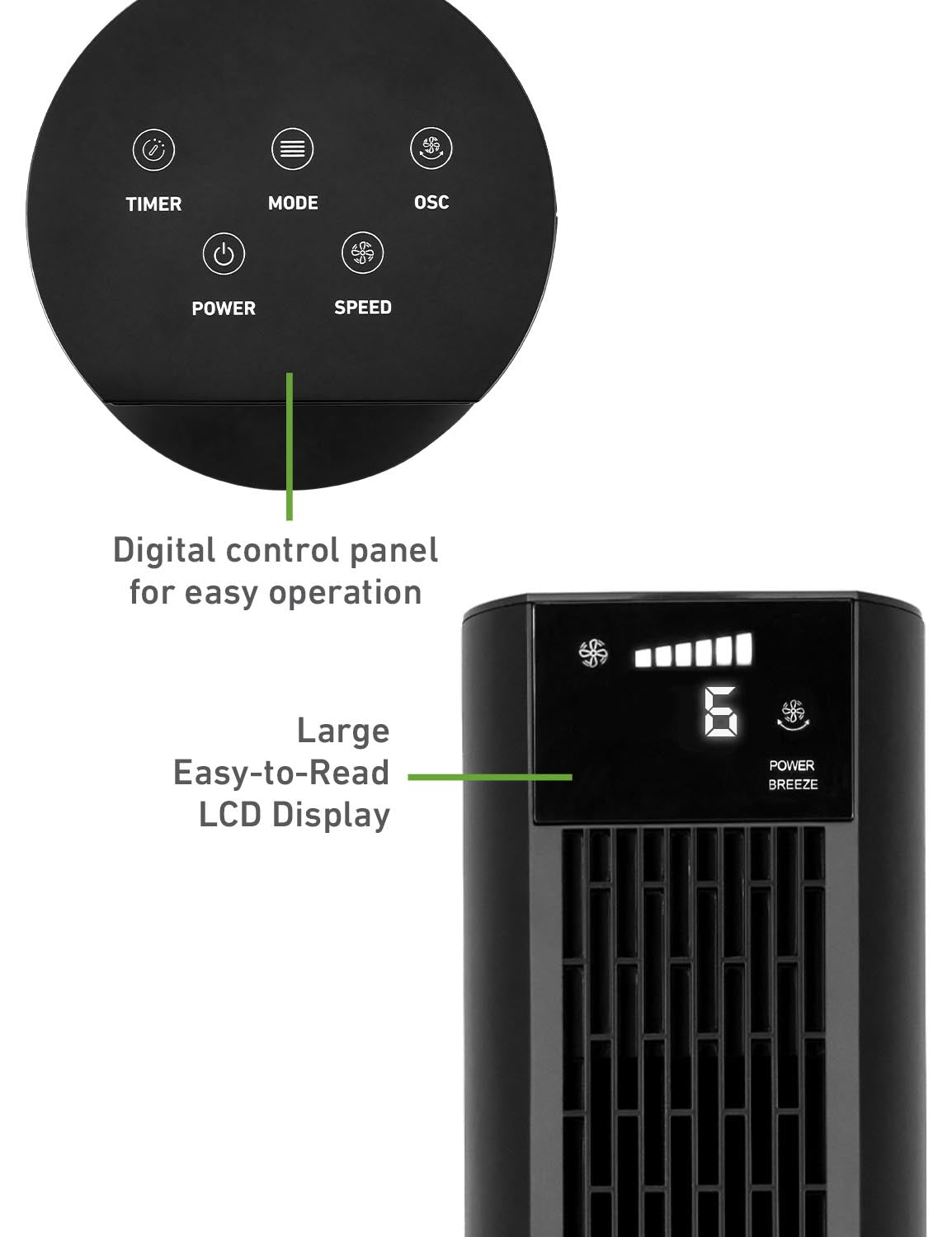 Holmes 36" Digital CleanBreeze Tower Fan with Remote 6 Speeds 75° Oscillation Black