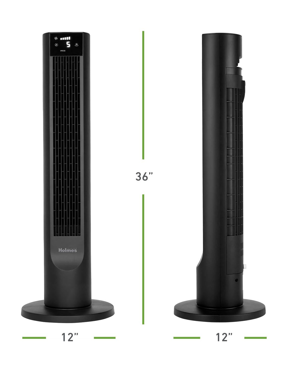 Holmes 36" Digital CleanBreeze Tower Fan with Remote 6 Speeds 75° Oscillation Black