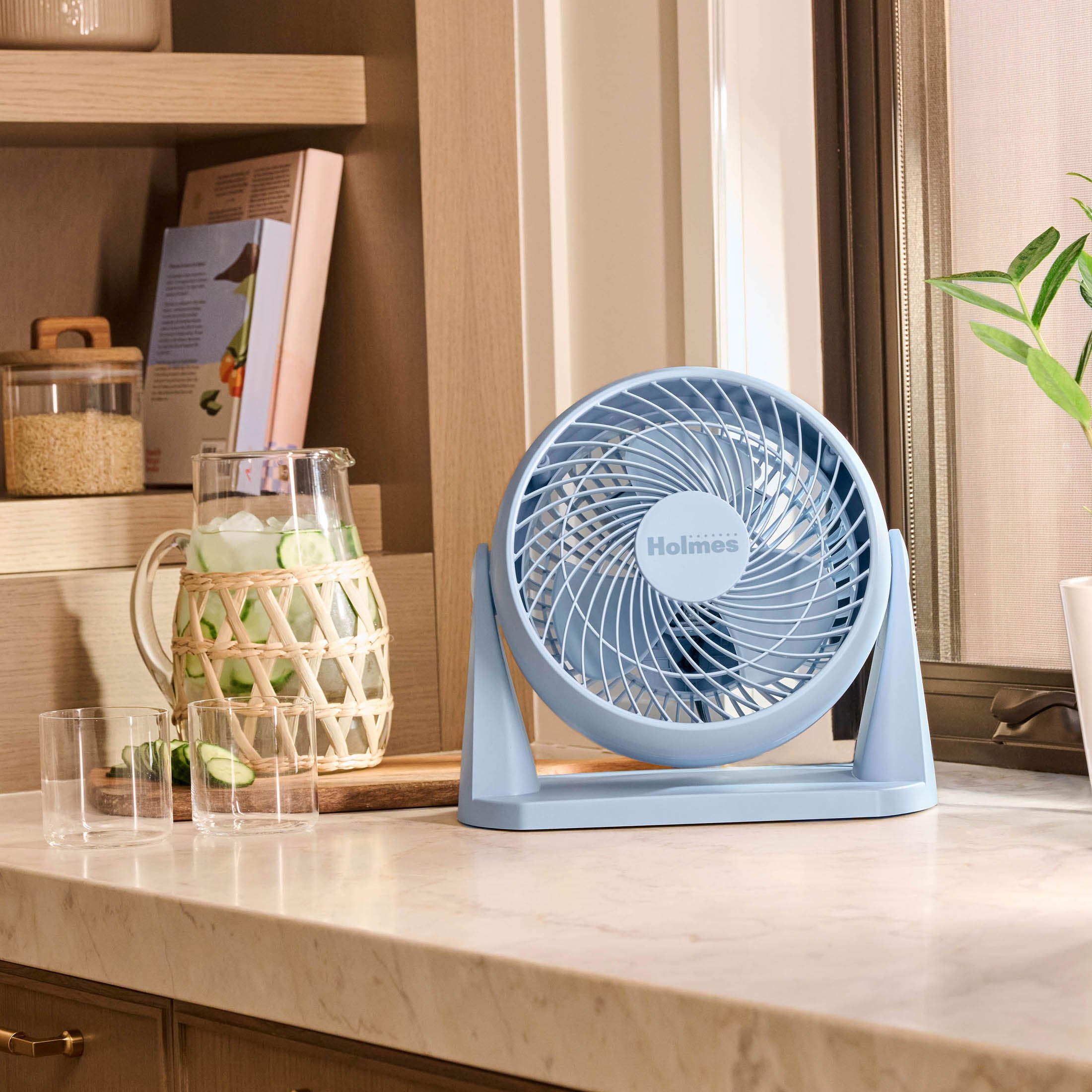 Holmes Blizzard Air Circulator Table Fan, 3 Speeds, Adjustable Tilt, Wall Mountable, Misty Blue
