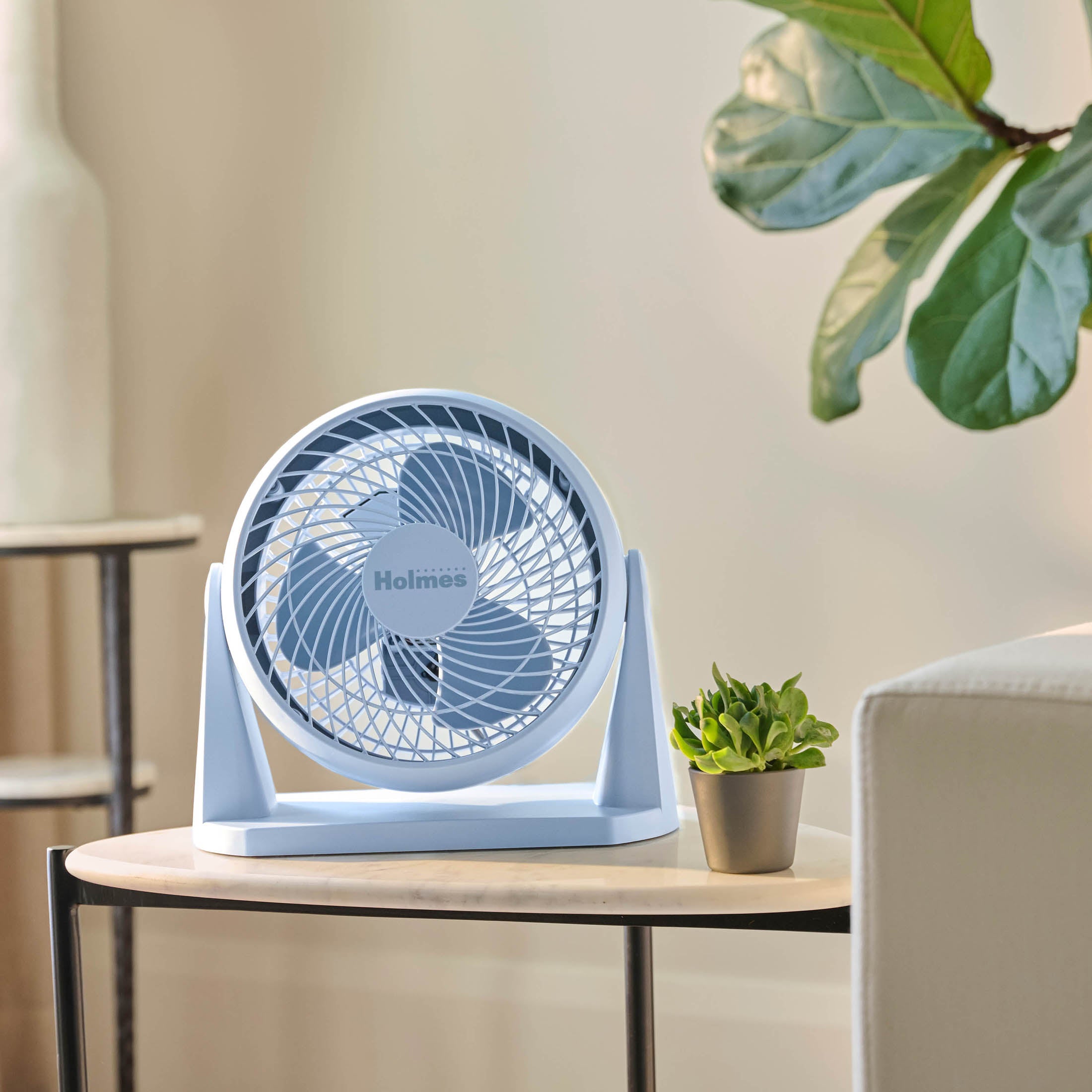 Holmes Blizzard Air Circulator Table Fan, 3 Speeds, Adjustable Tilt, Wall Mountable, Misty Blue