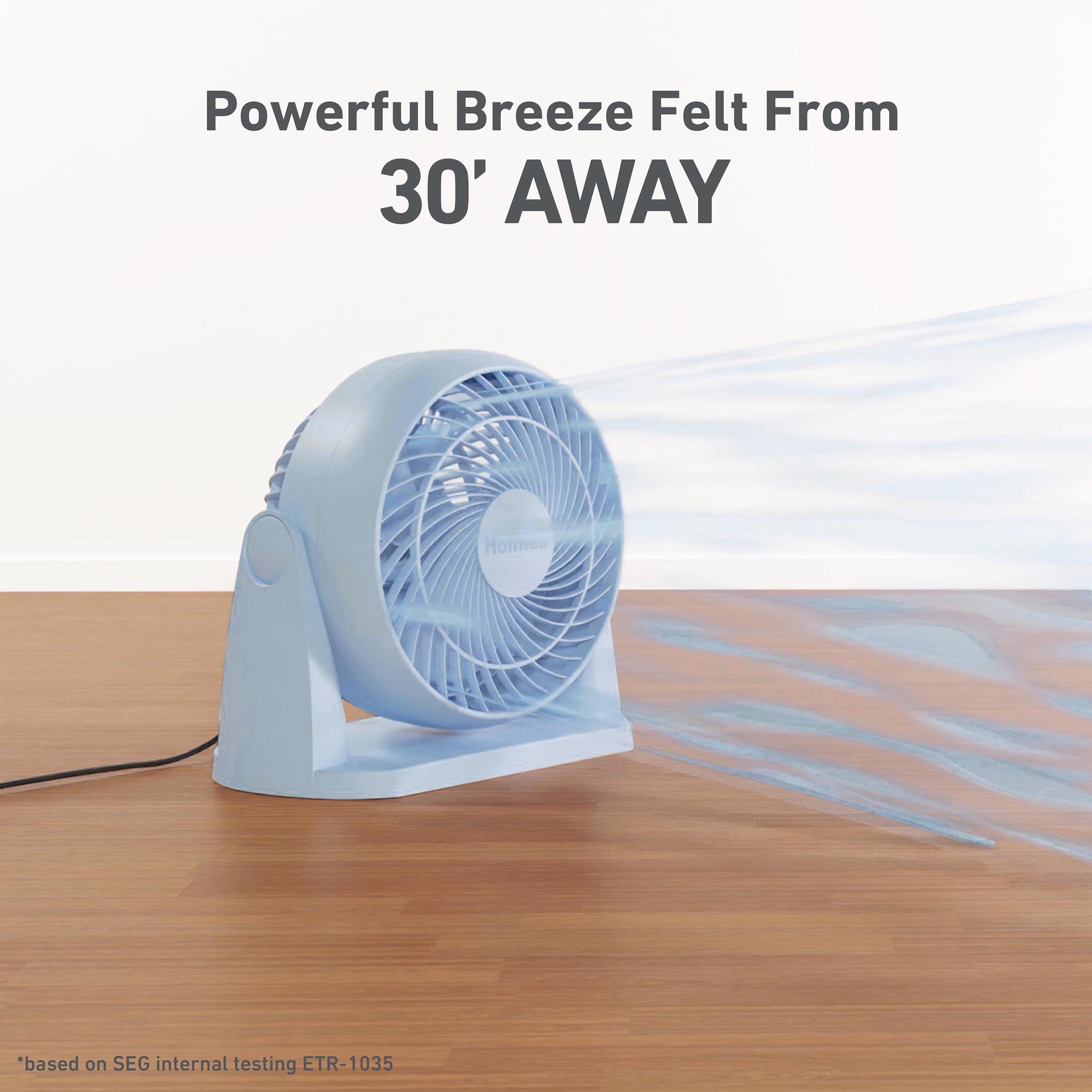 Holmes Blizzard Air Circulator Table Fan, 3 Speeds, Adjustable Tilt, Wall Mountable, Misty Blue