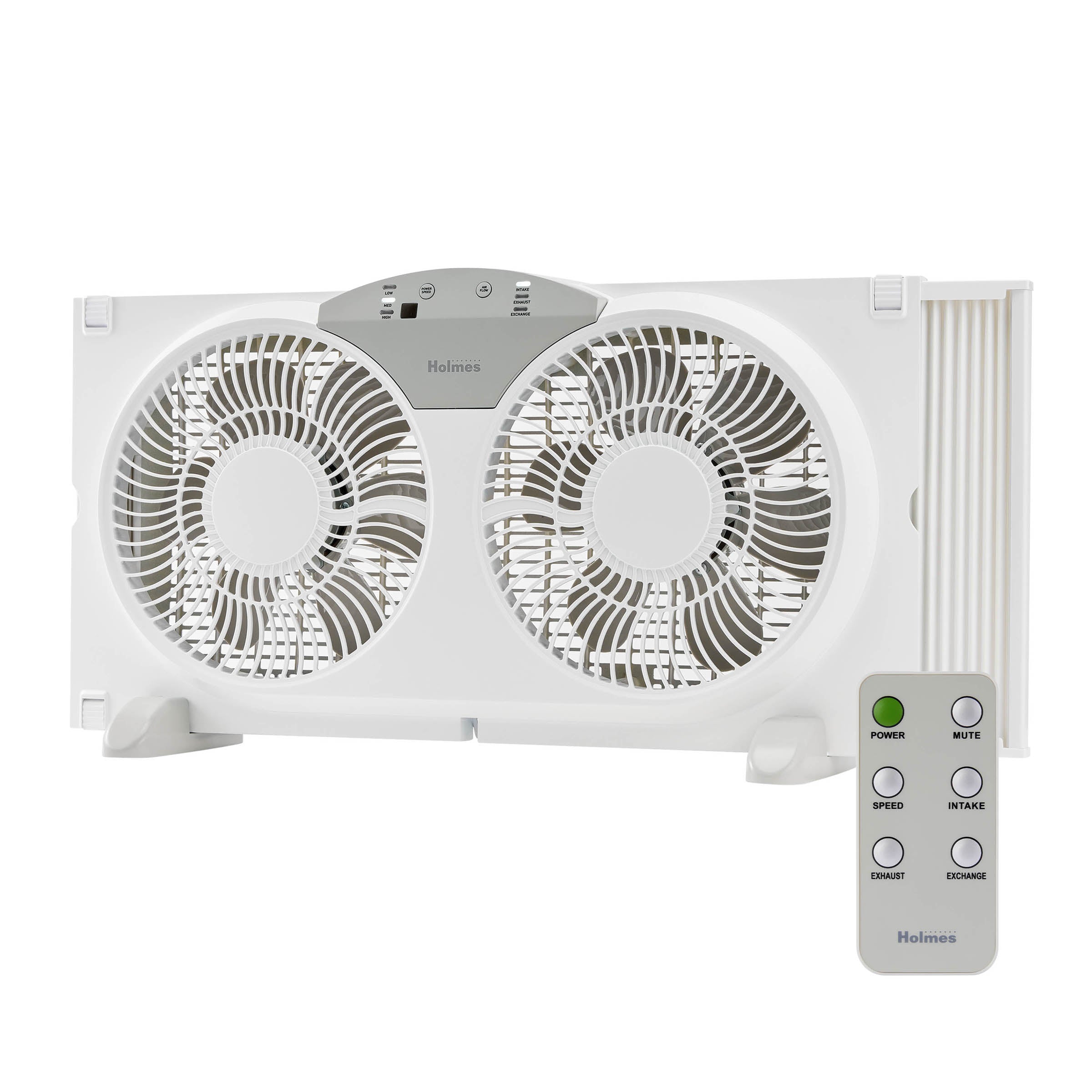 Holmes 9” Twin-Blade Digital Window Fan – 3 Speeds, Reversible Airflow, Remote Control, Expandable Panels, 12.6” High, White