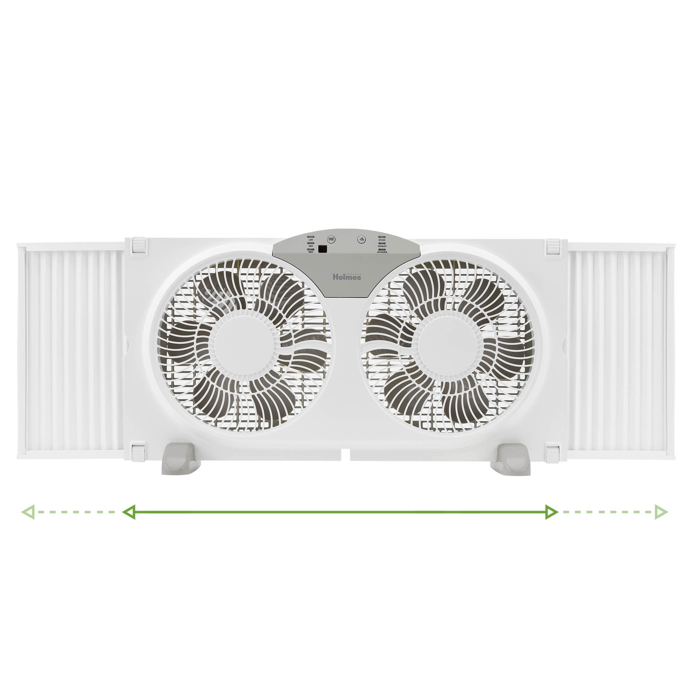 Holmes 9” Twin-Blade Digital Window Fan – 3 Speeds, Reversible Airflow, Remote Control, Expandable Panels, 12.6” High, White