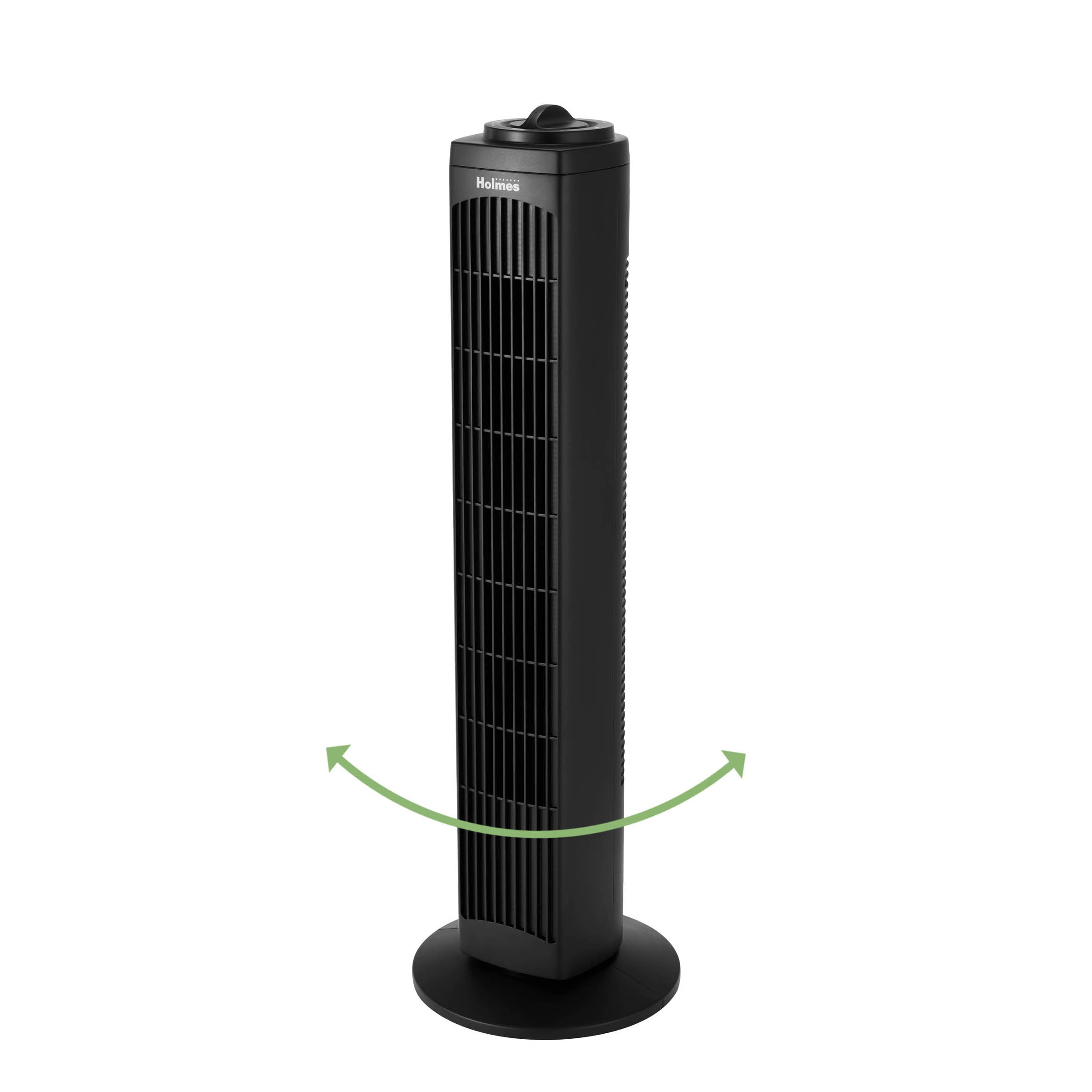 Holmes 29” Manual Tower Fan with CleanBreeze Removable Grill, 3 Speeds, and 85° Oscillation, Black