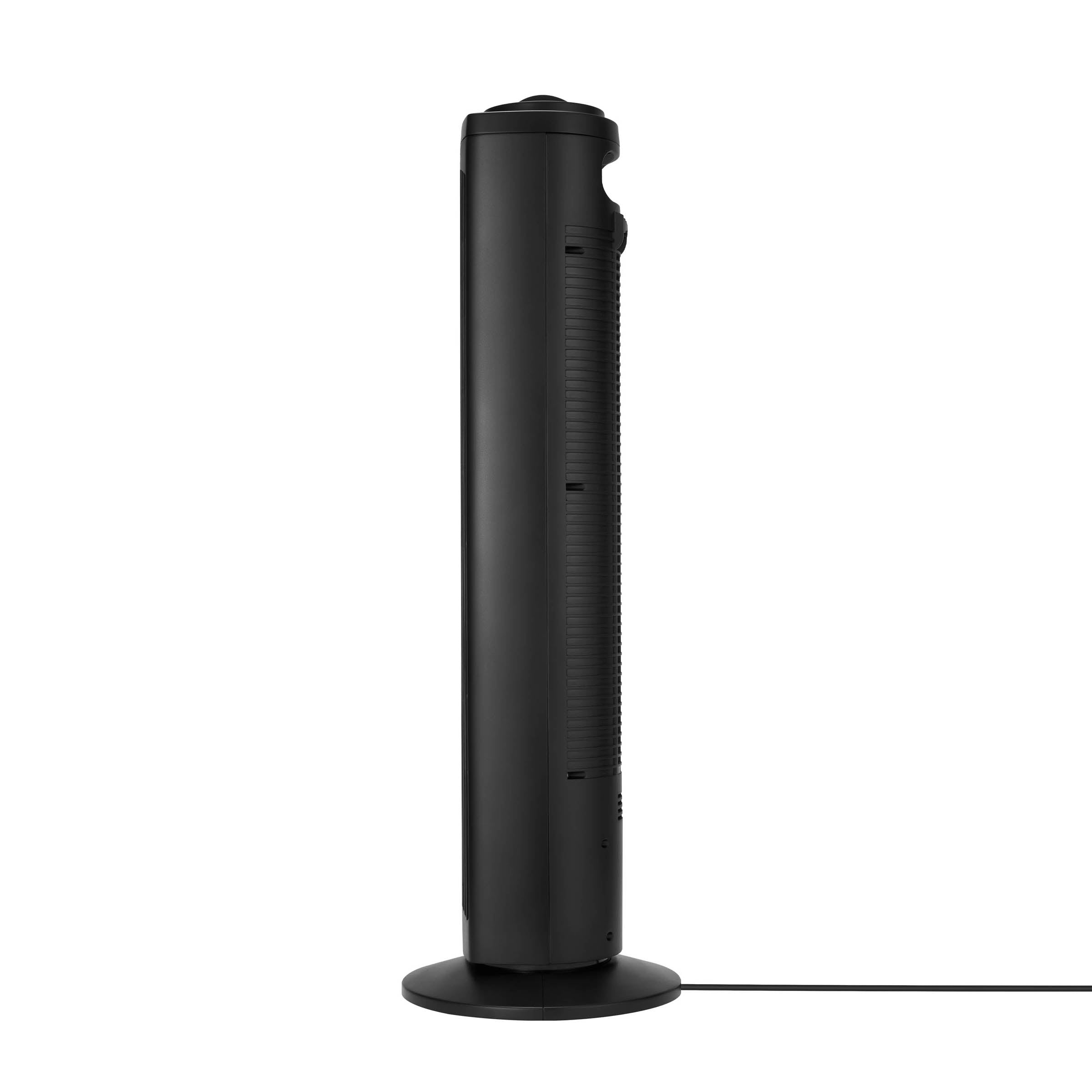 Holmes 29” Manual Tower Fan with CleanBreeze Removable Grill, 3 Speeds, and 85° Oscillation, Black