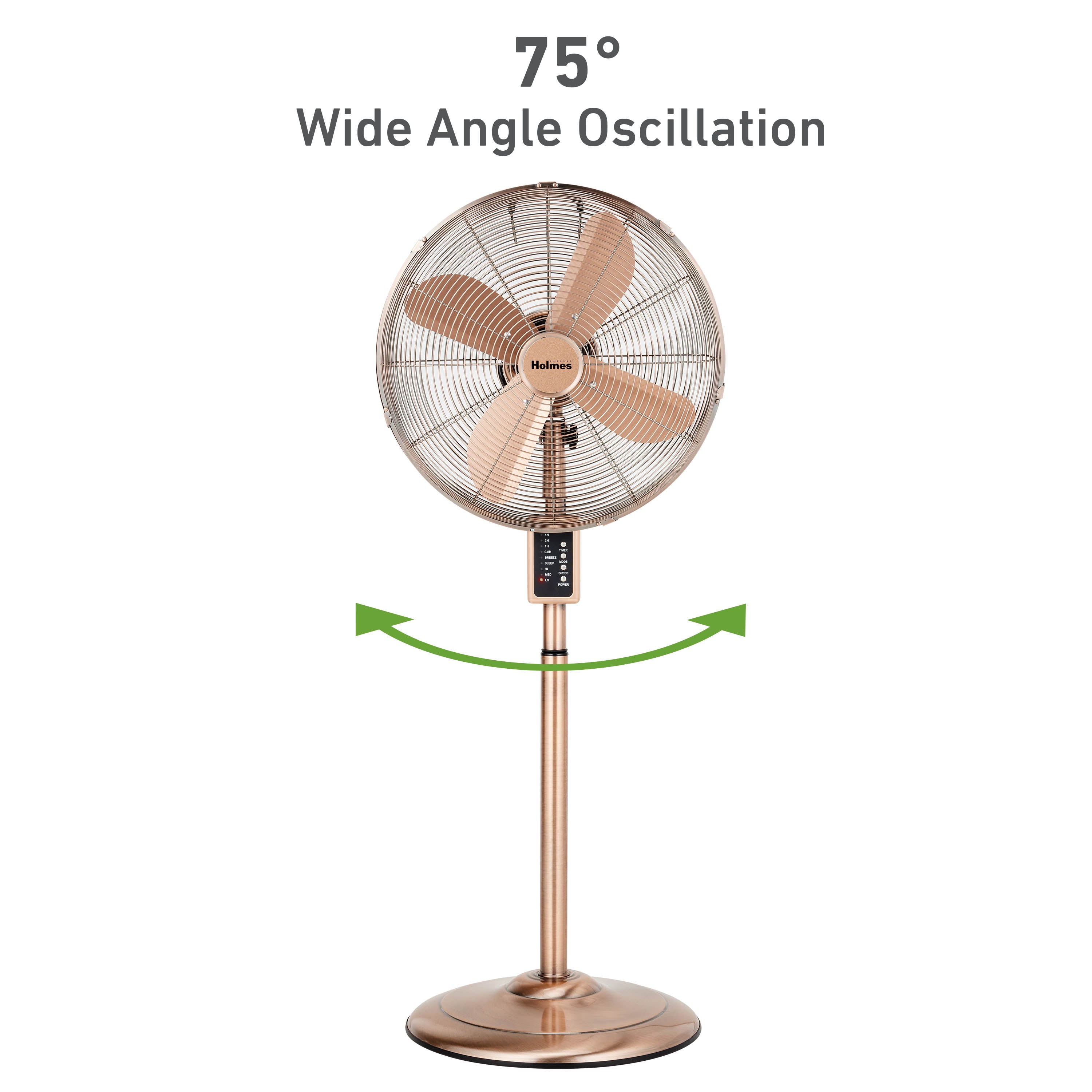 Holmes 16" Digital Oscillating Stand Fan – 3 Speeds, Remote Control, Adjustable Height & Tilt, Metal Finish