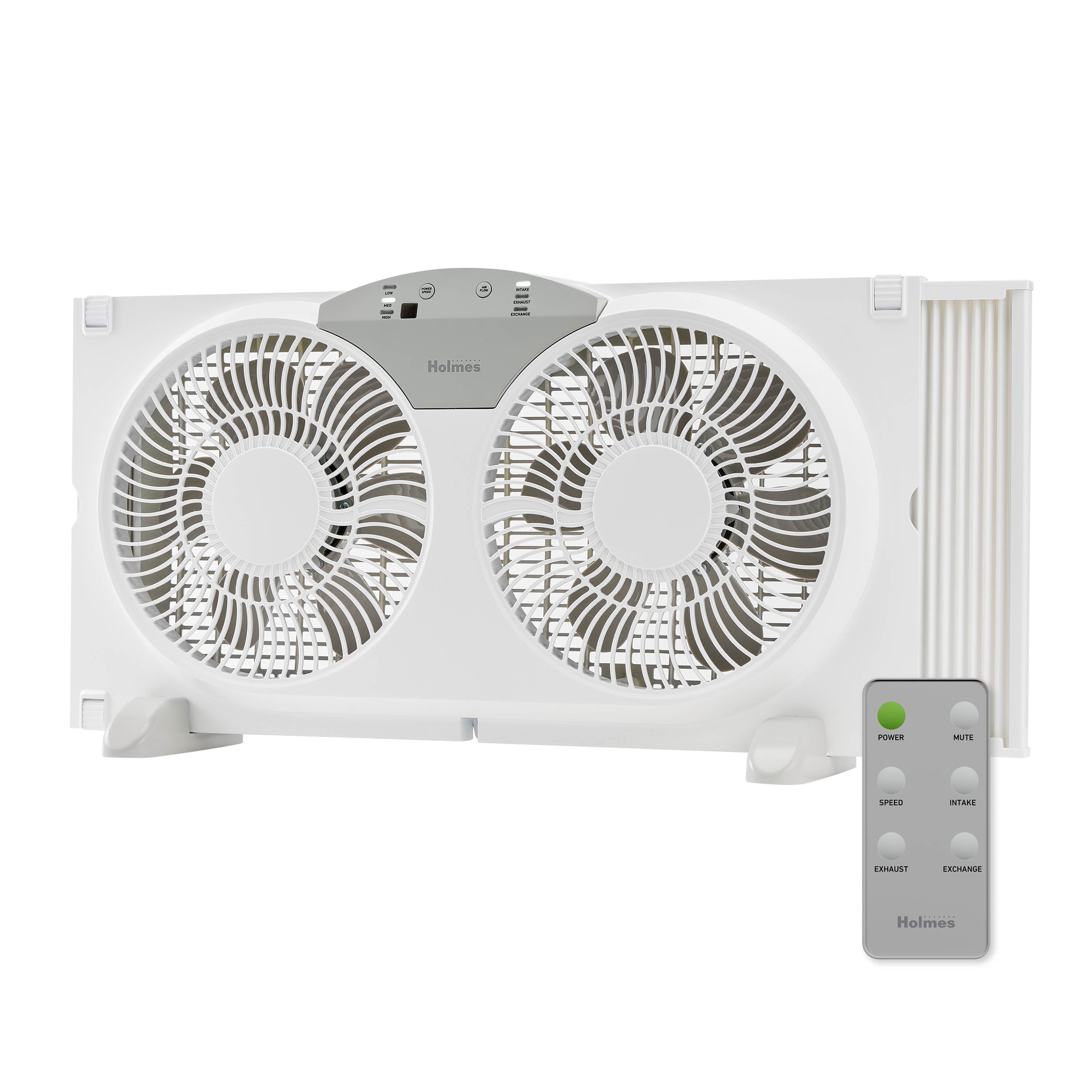 Holmes 9” Twin-Blade Digital Window Fan – 3 Speeds, Reversible Airflow, Remote Control, Expandable Panels, 12.6” High, White